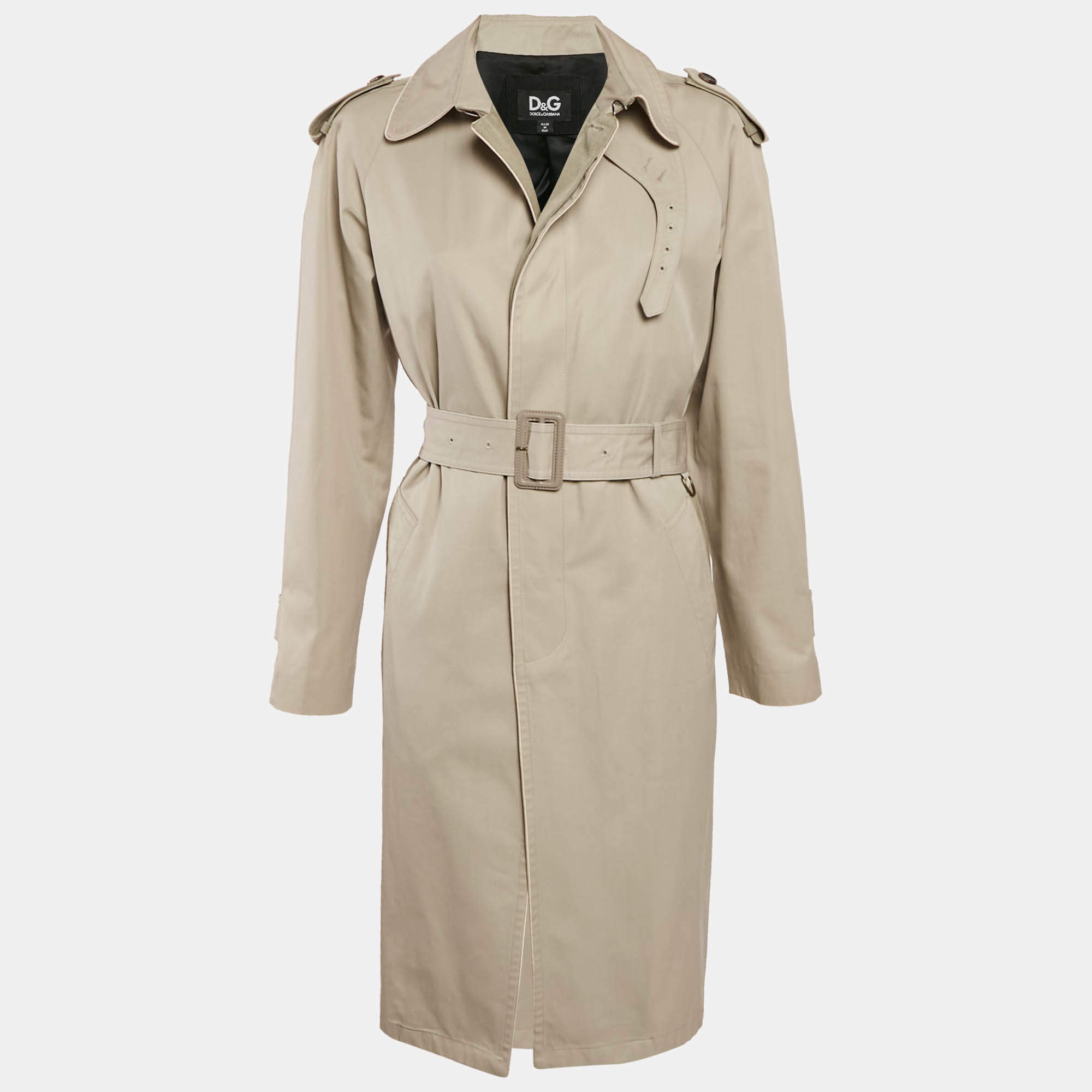 D&G Beige Cotton Belted Mid-Length Coat S