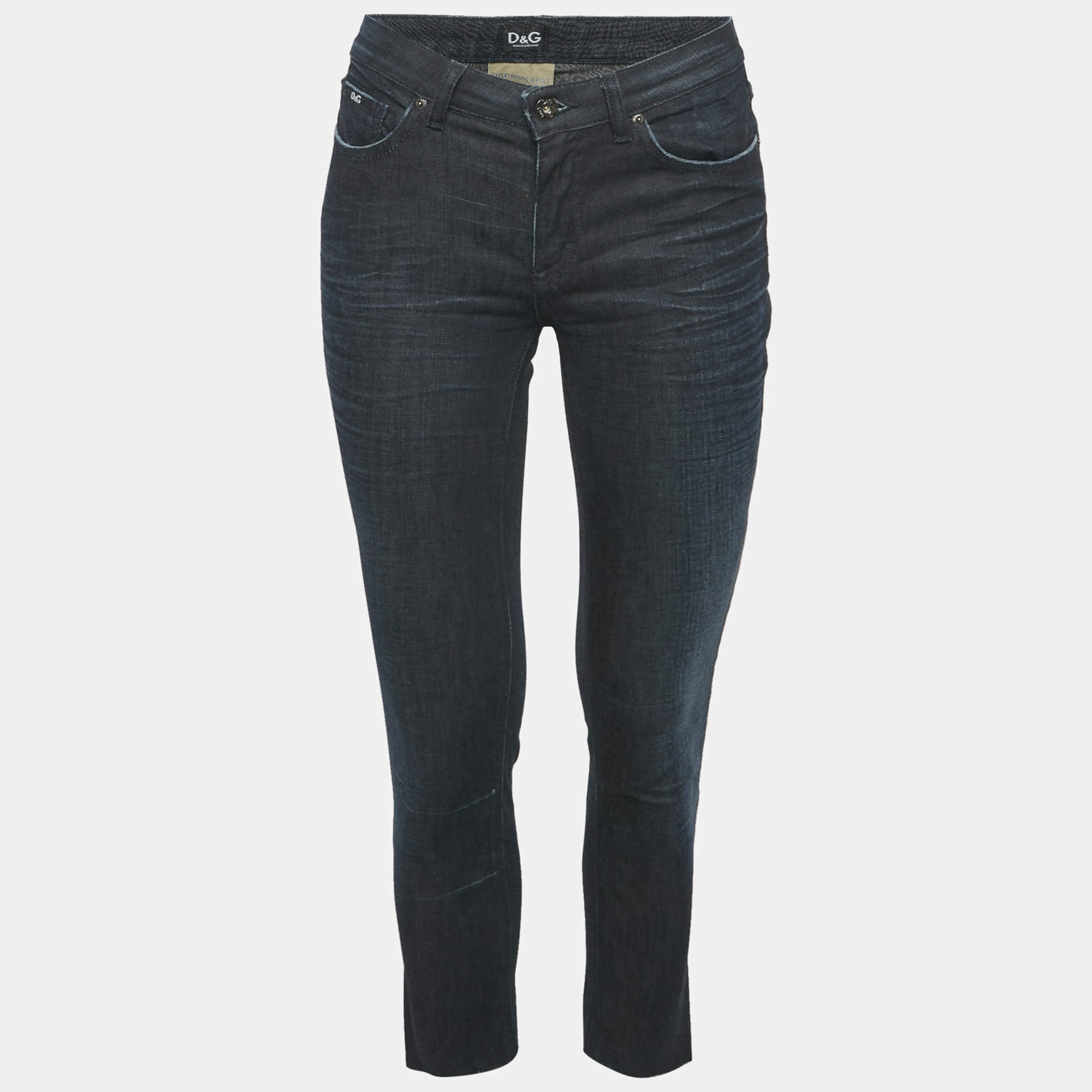 Pre Owned D&G Blue Washed Denim Raw Edge Jeans S Waist 26"