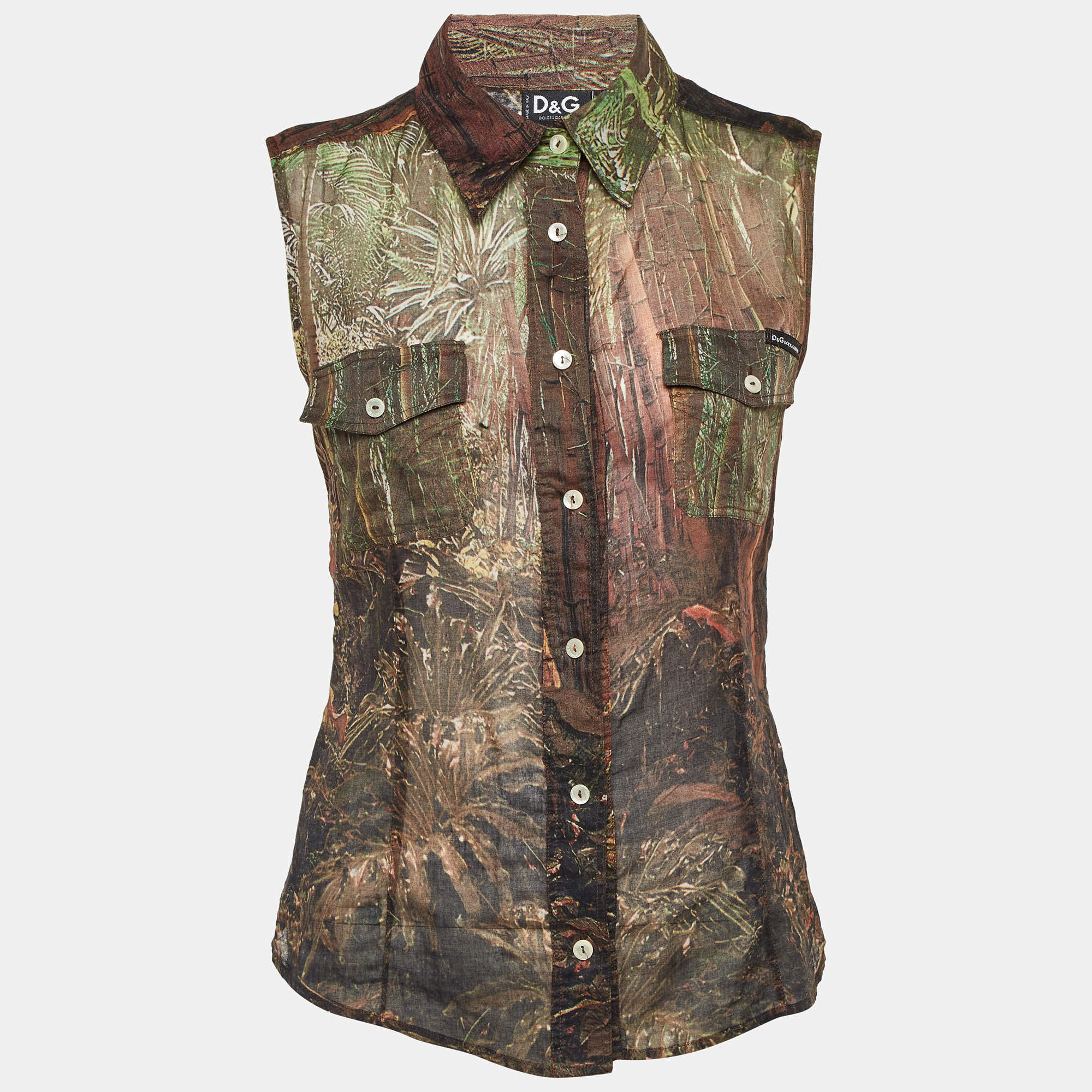 Pre Owned D&G Brown Printed Cotton Sleeveless Top S 