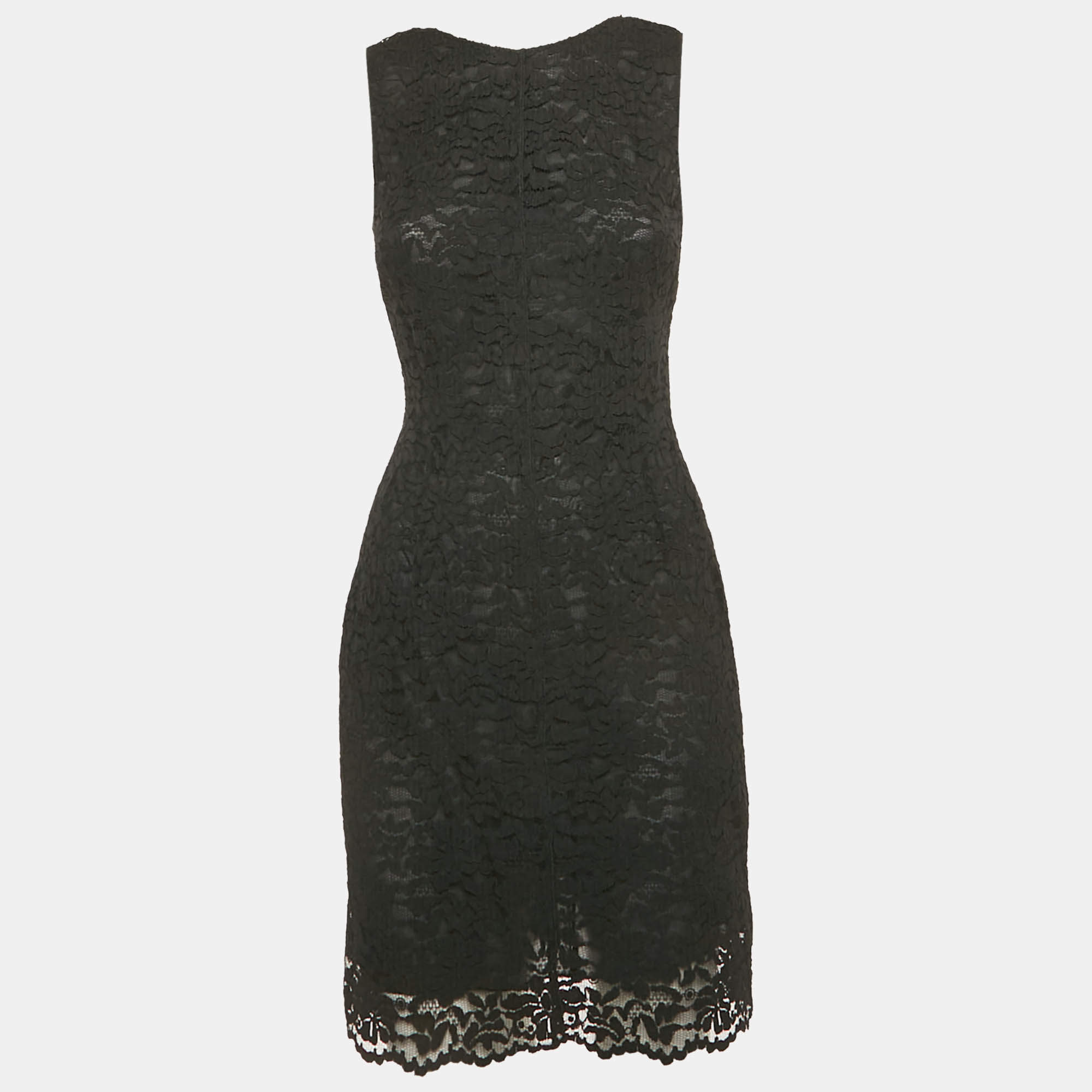 Pre Owned Dolce & Gabbana Black Lace Sleeveless Mini Dress M