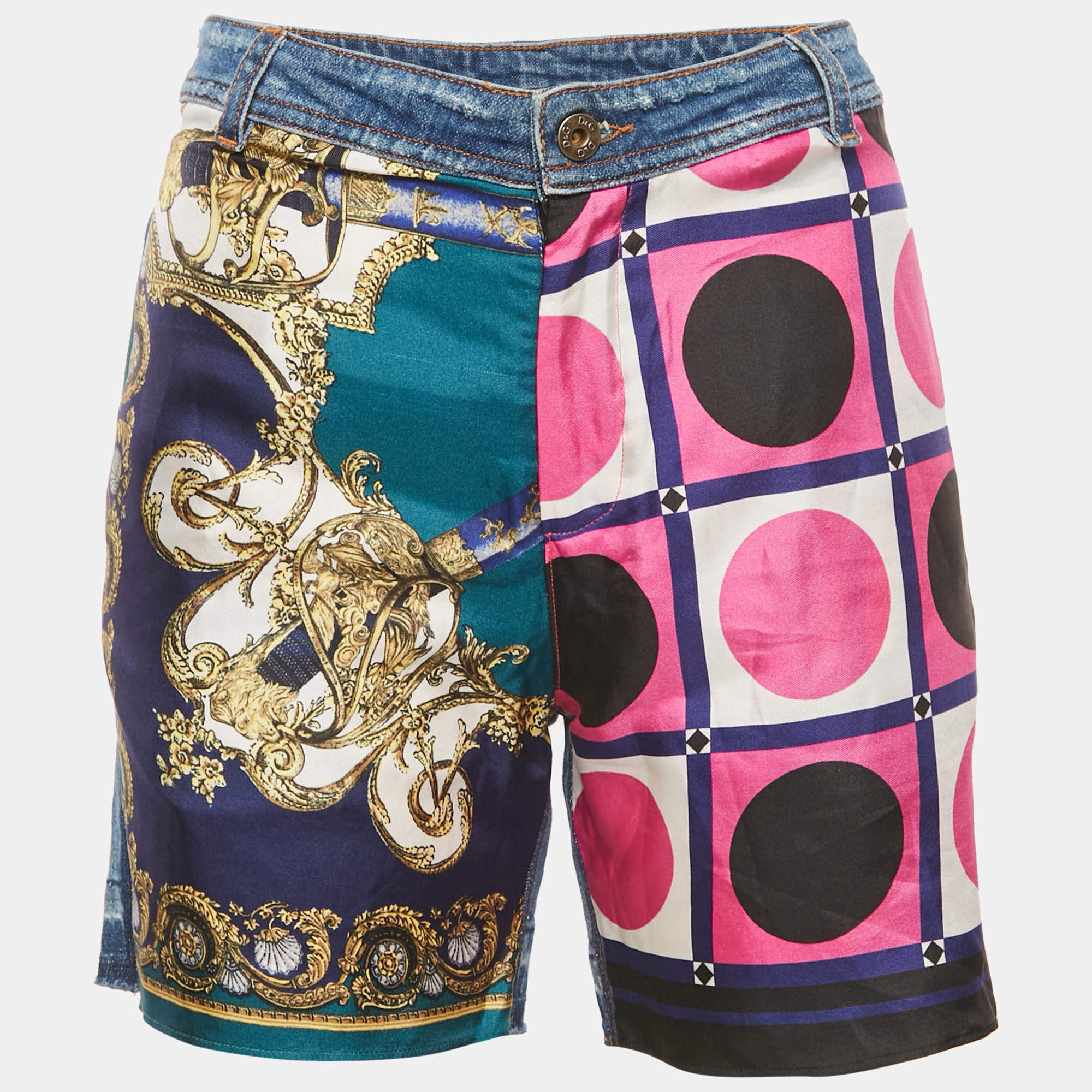 Pre Owned D&G Multicolor Patchwork Denim Bermuda Shorts M Waist 32"