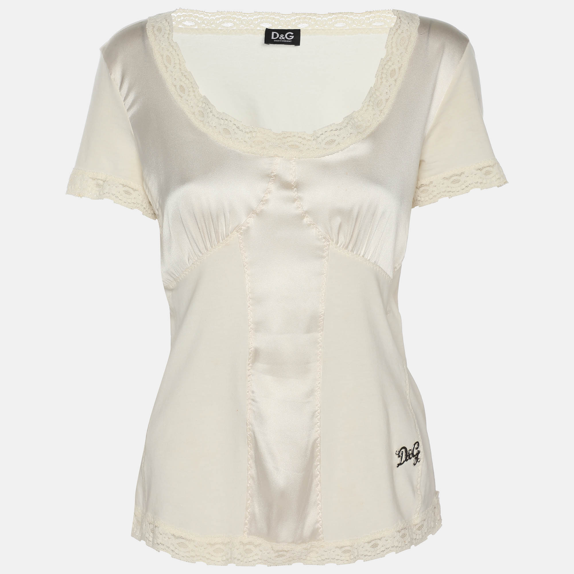 Pre Owned D&G Cream Jersey Satin Top L