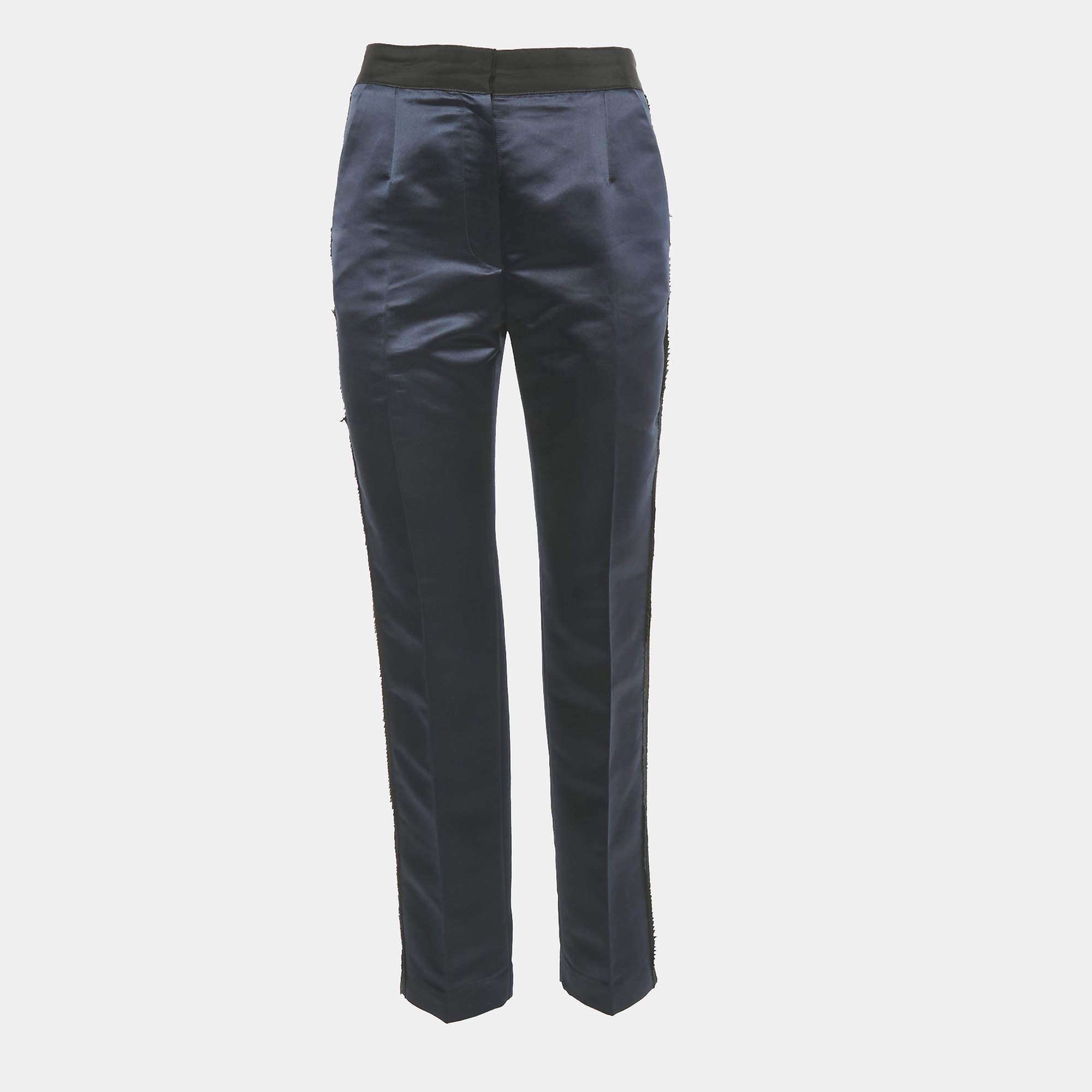 Pre Owned D&G Blue Satin Contrast Trimmed Trousers S