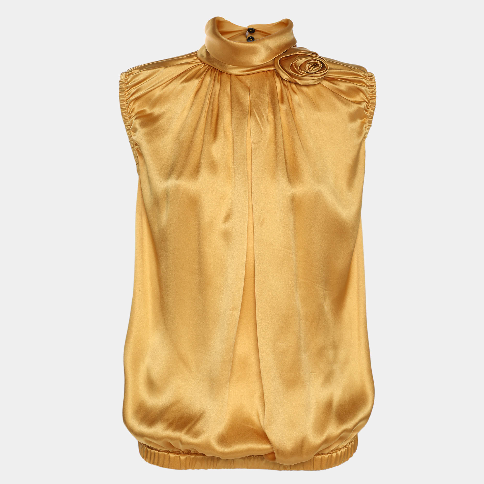 Pre Owned D&G Yellow Silk High Neck Sleeveless Top M