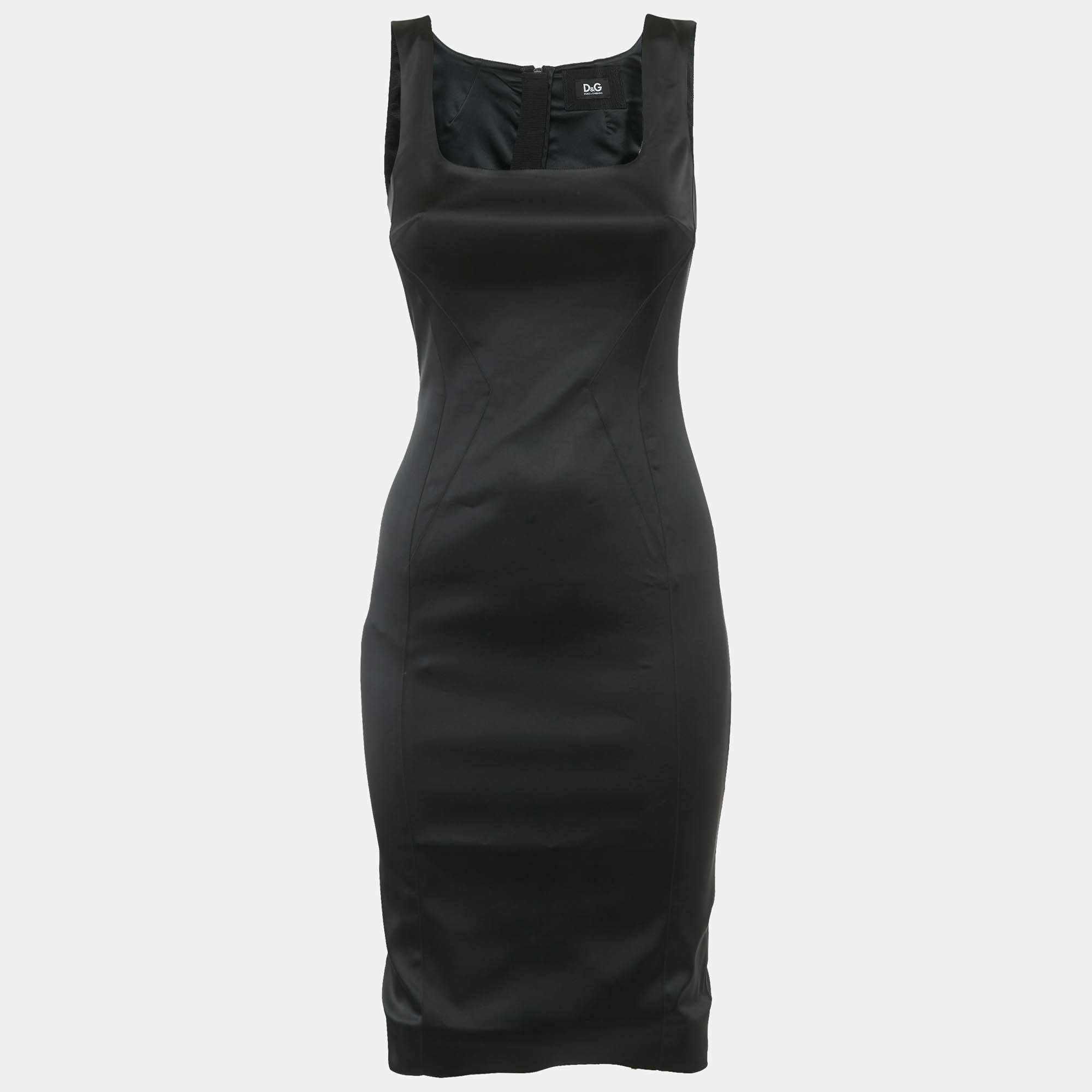 Pre Owned D&G Black Satin Sleeveless Short Dress S