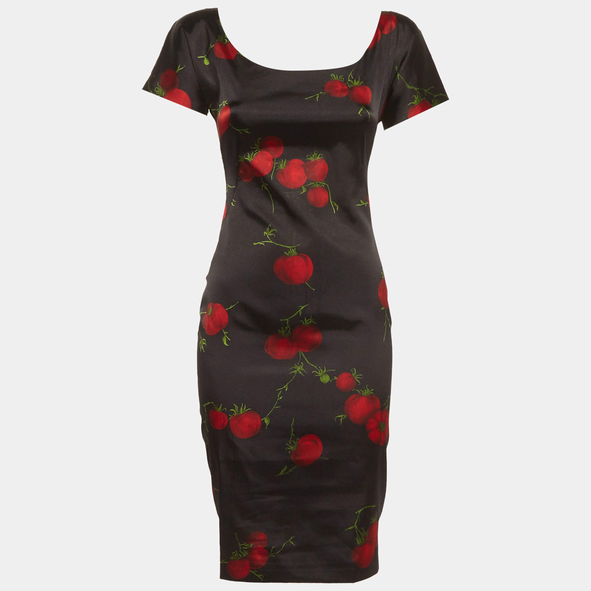 Pre Owned D&G Black Fruits Print Satin Sheath Dress M