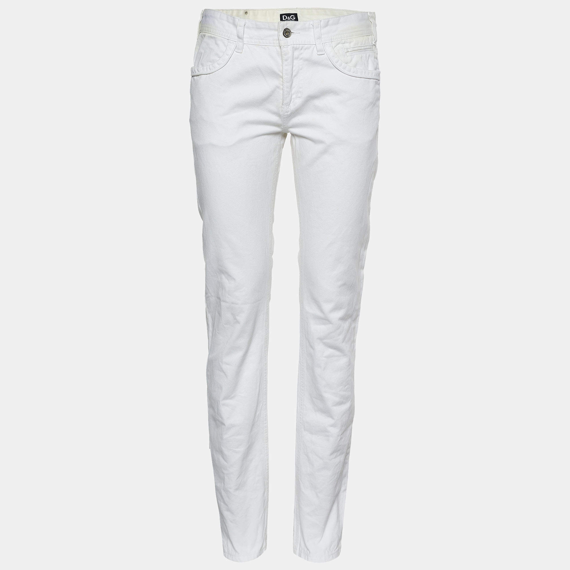 Pre Owned D&G White Denim Audacious Tapered Jeans Waist: 32"