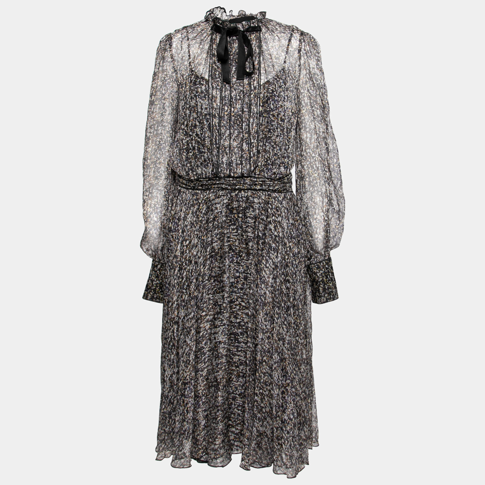 Pre Owned D&G Multicolor Sequin Printed Silk Chiffon Midi Dress L