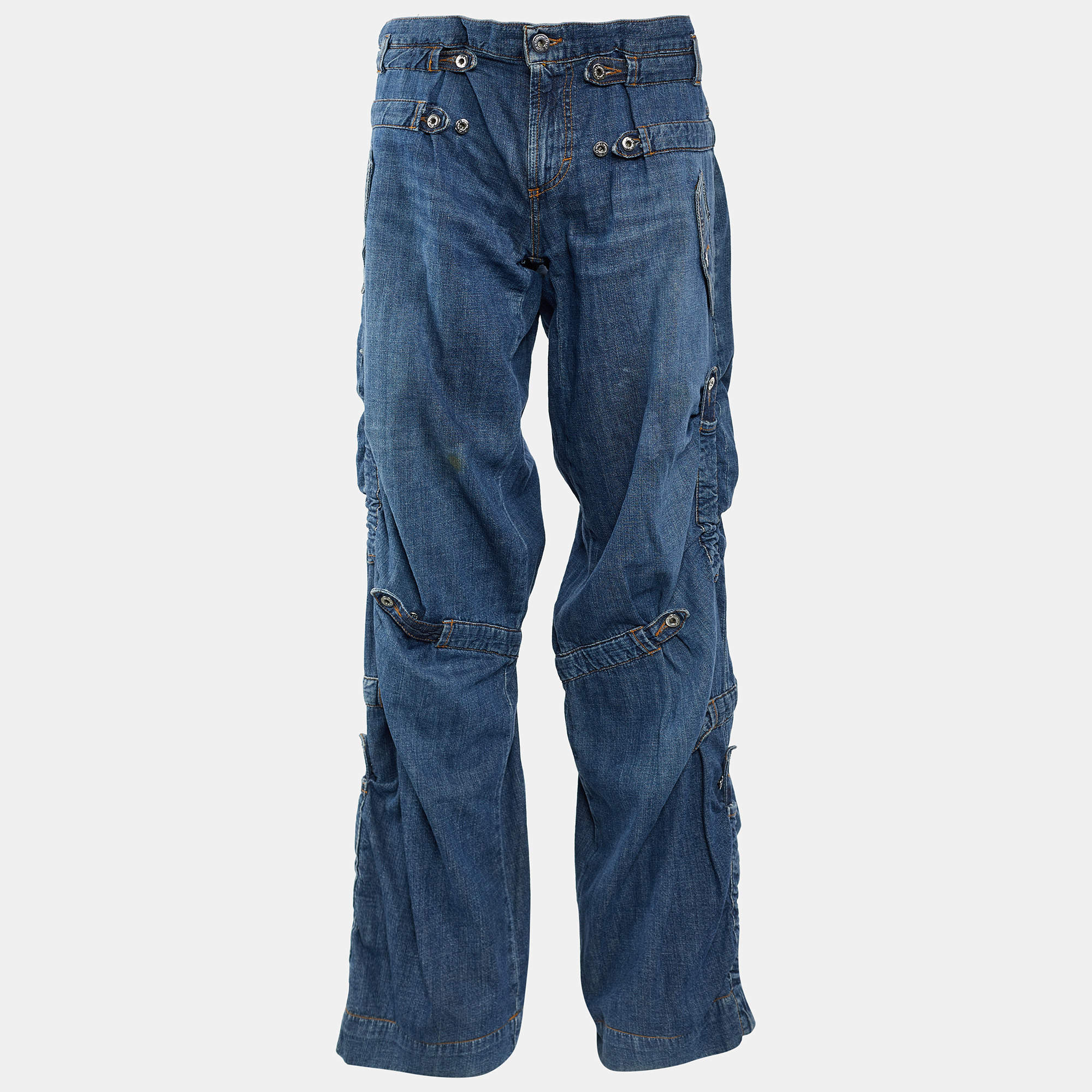 Pre Owned D&G  Blue Denim Ruched Wide Leg Jeans Jeans M/Waist 34"