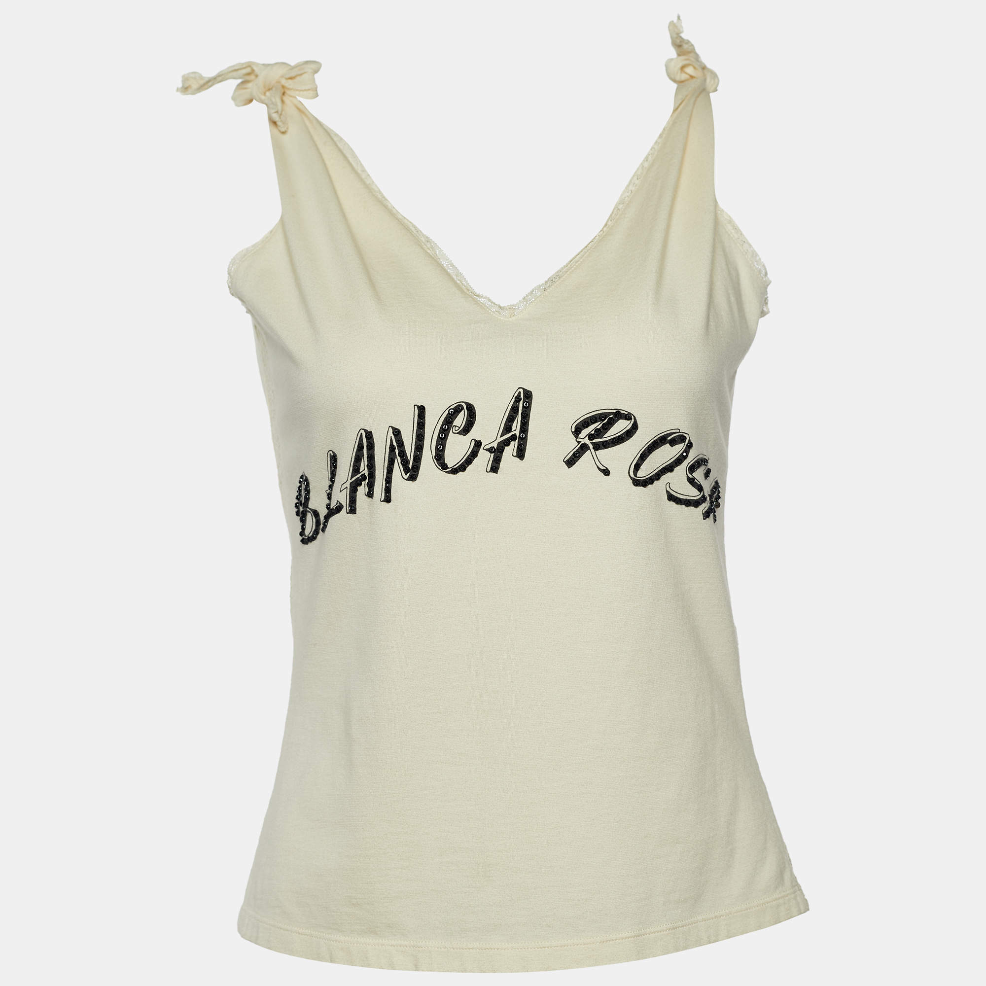 Pre Owned D&G Cream Blanca Rosa Printed Cotton Top L