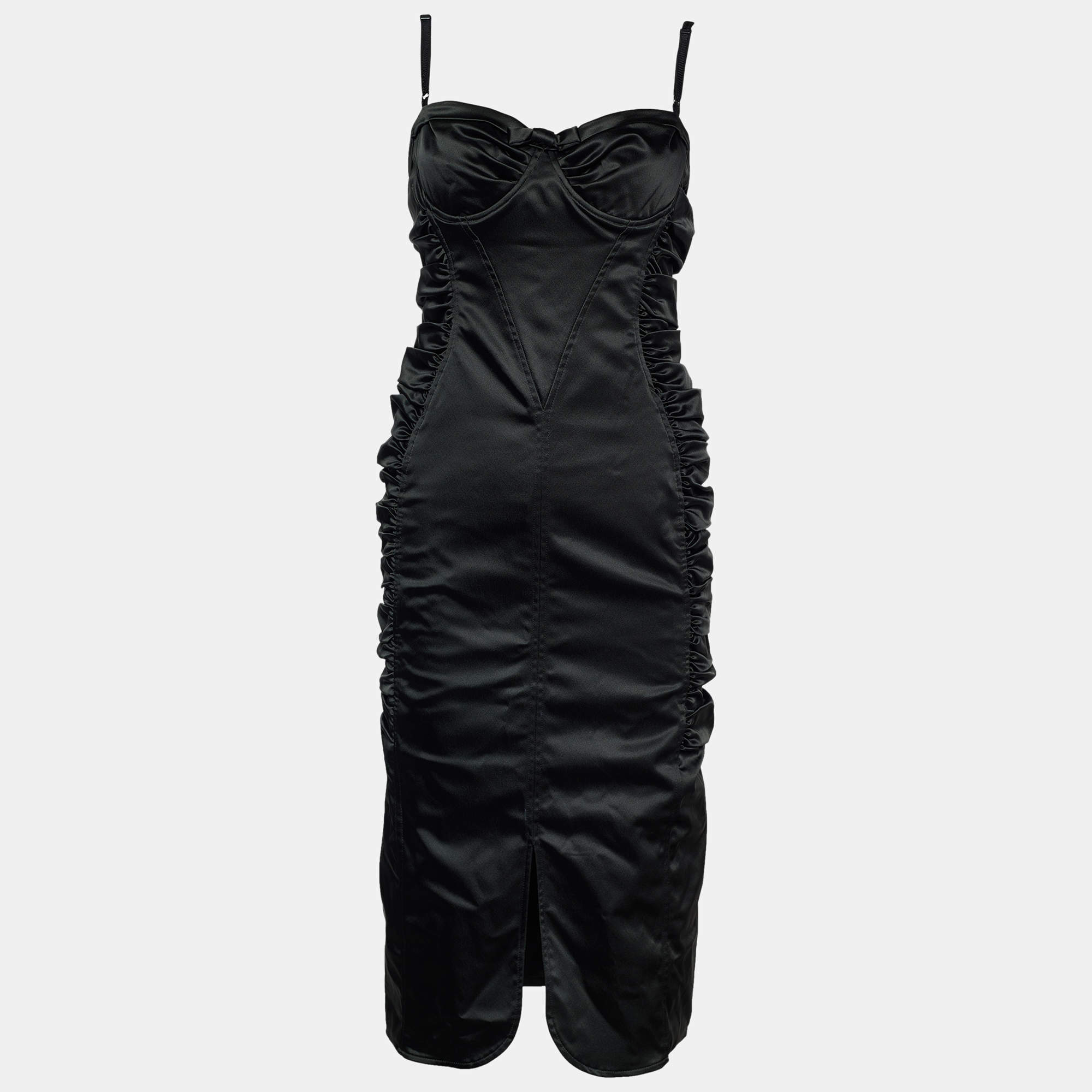 Pre Owned D&G Black Satin Ruched Sleeveless Bustier Dress M