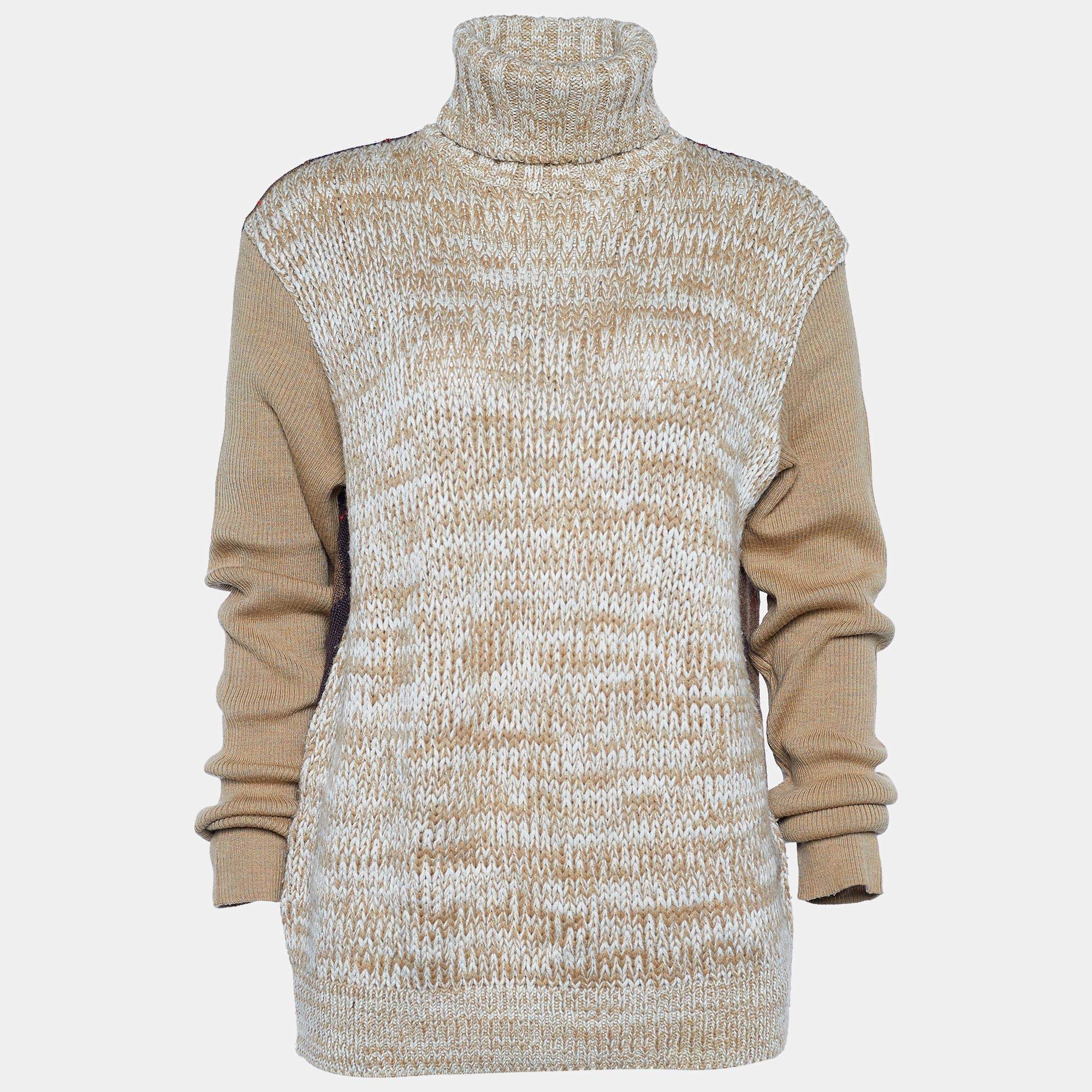 D&G Brown Argyle & Chunky Knit Turtleneck Sweater XL