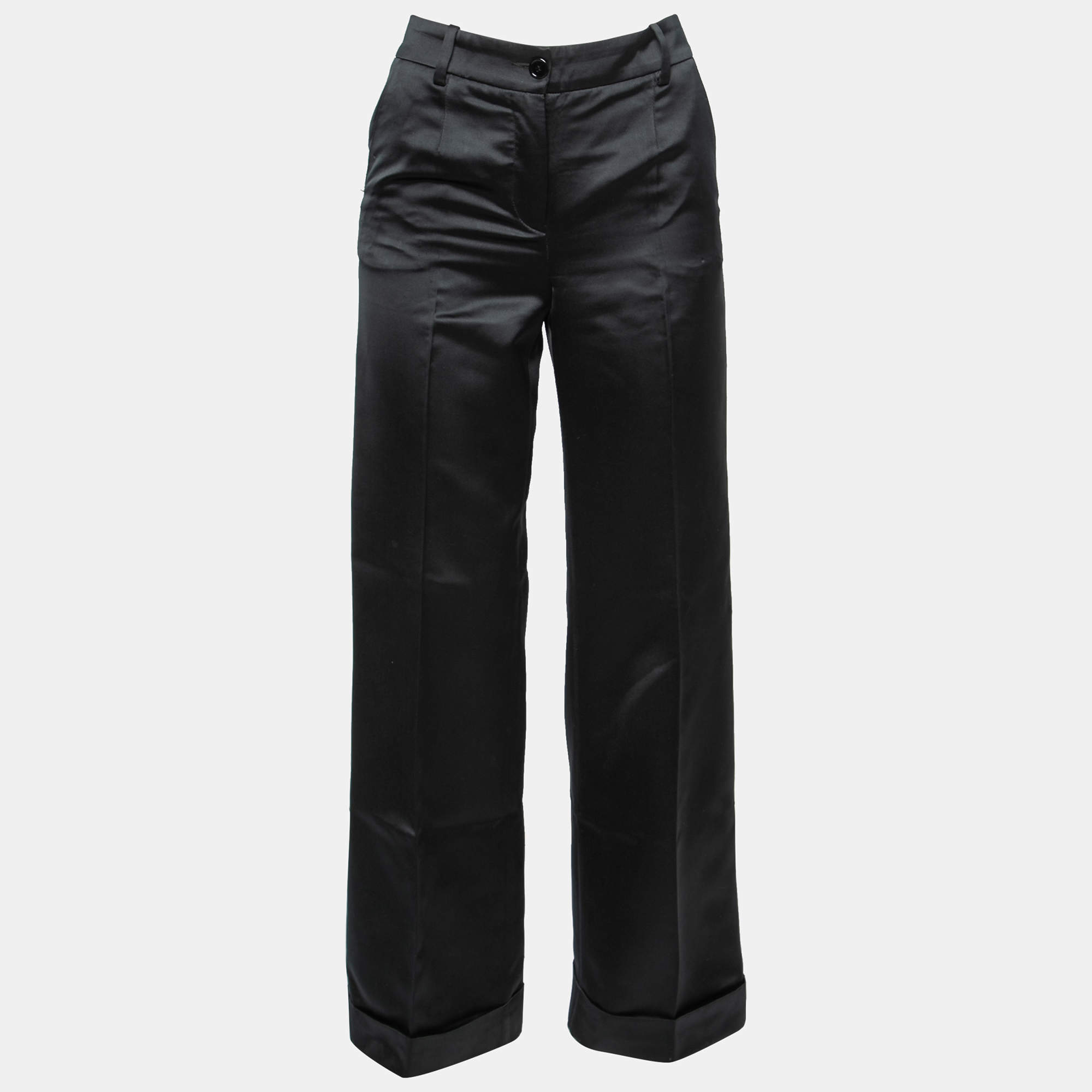 Pre Owned D&G Black Satin Wide-Leg Trousers S