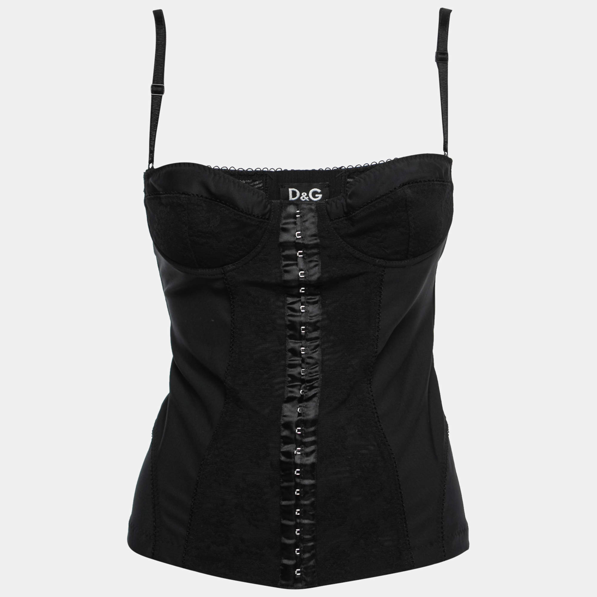 Pre Owned D&G by Dolce & Gabbana Black Mesh Lace Overlay Bustier Top S