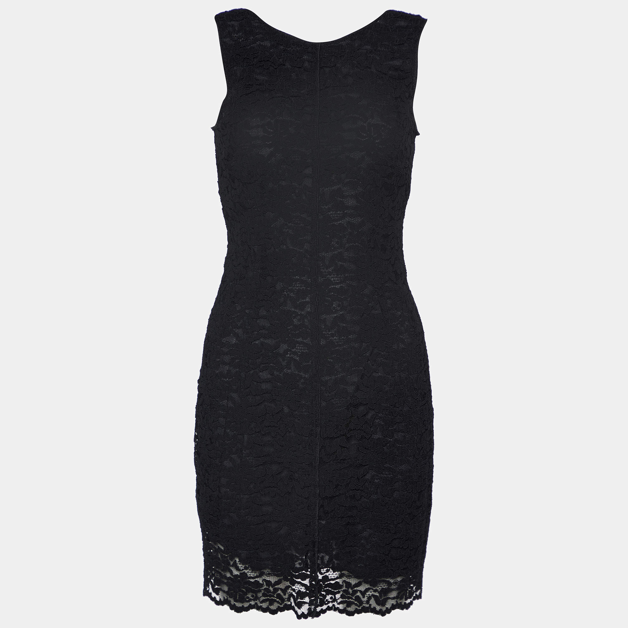 D&G Black Lace Plunge Back Sleeveless Mini Dress S