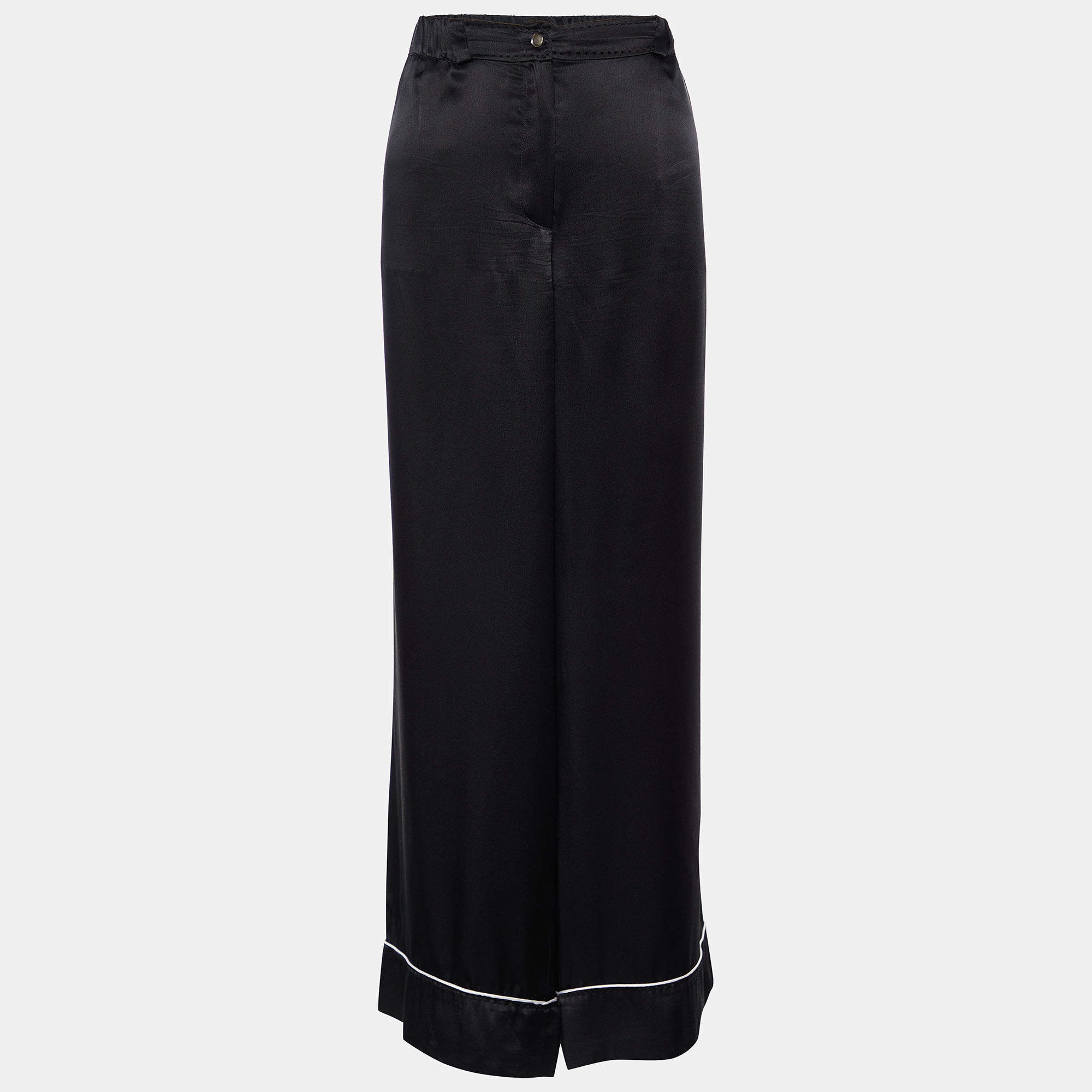 D&G Black Satin Silk Wide Leg Pants M D&G | The Luxury Closet