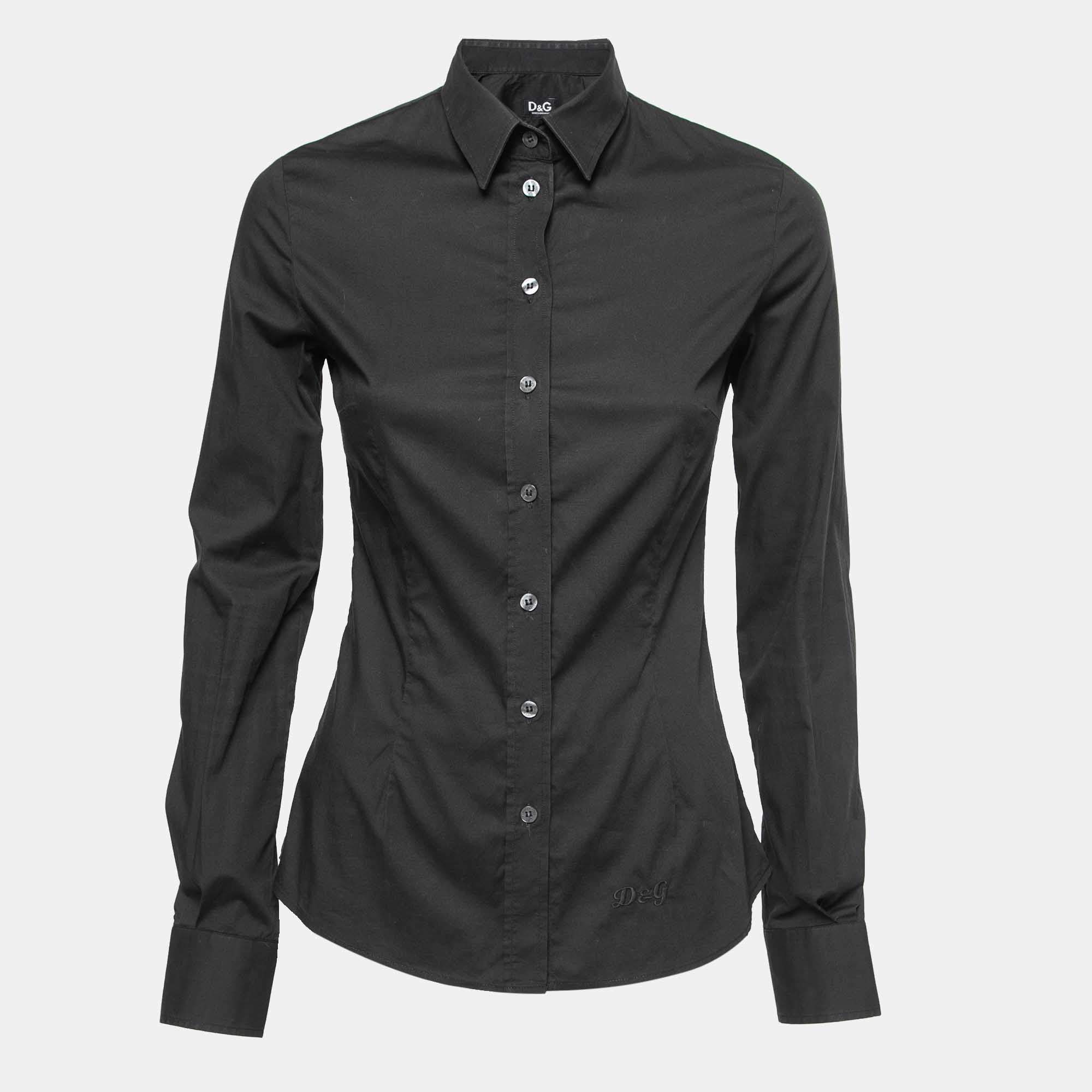 D&G Black Stretch Cotton Button Front Shirt S