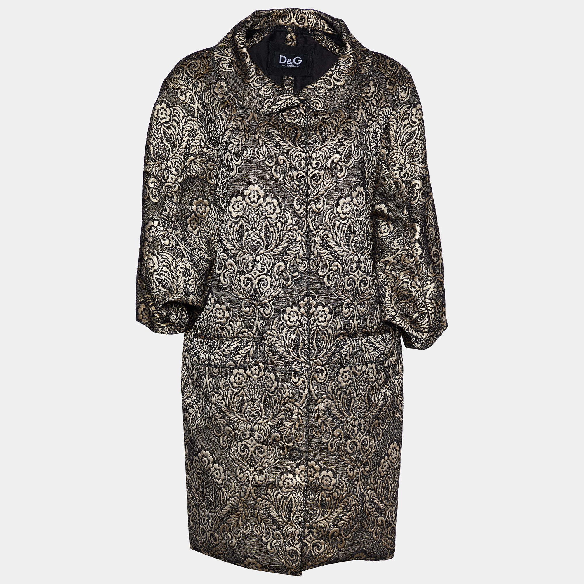 Pre Owned D&G Black & Gold Brocade Oversized Coat M