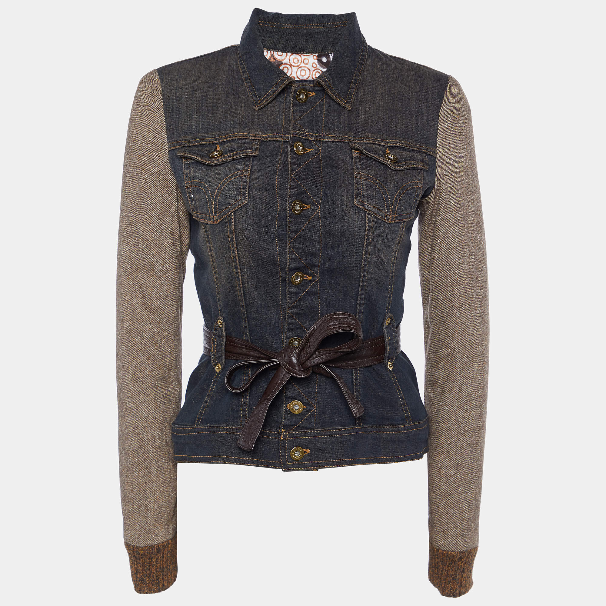 D&G Black Denim & Wool Sleeve Belted Jacket S