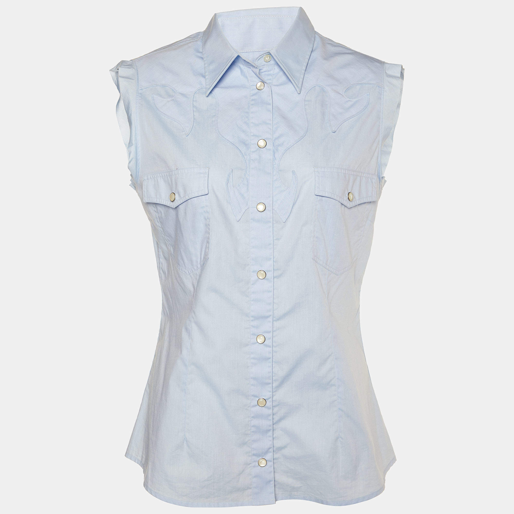 D&G Blue Cotton Sleeveless Button Front Shirt M