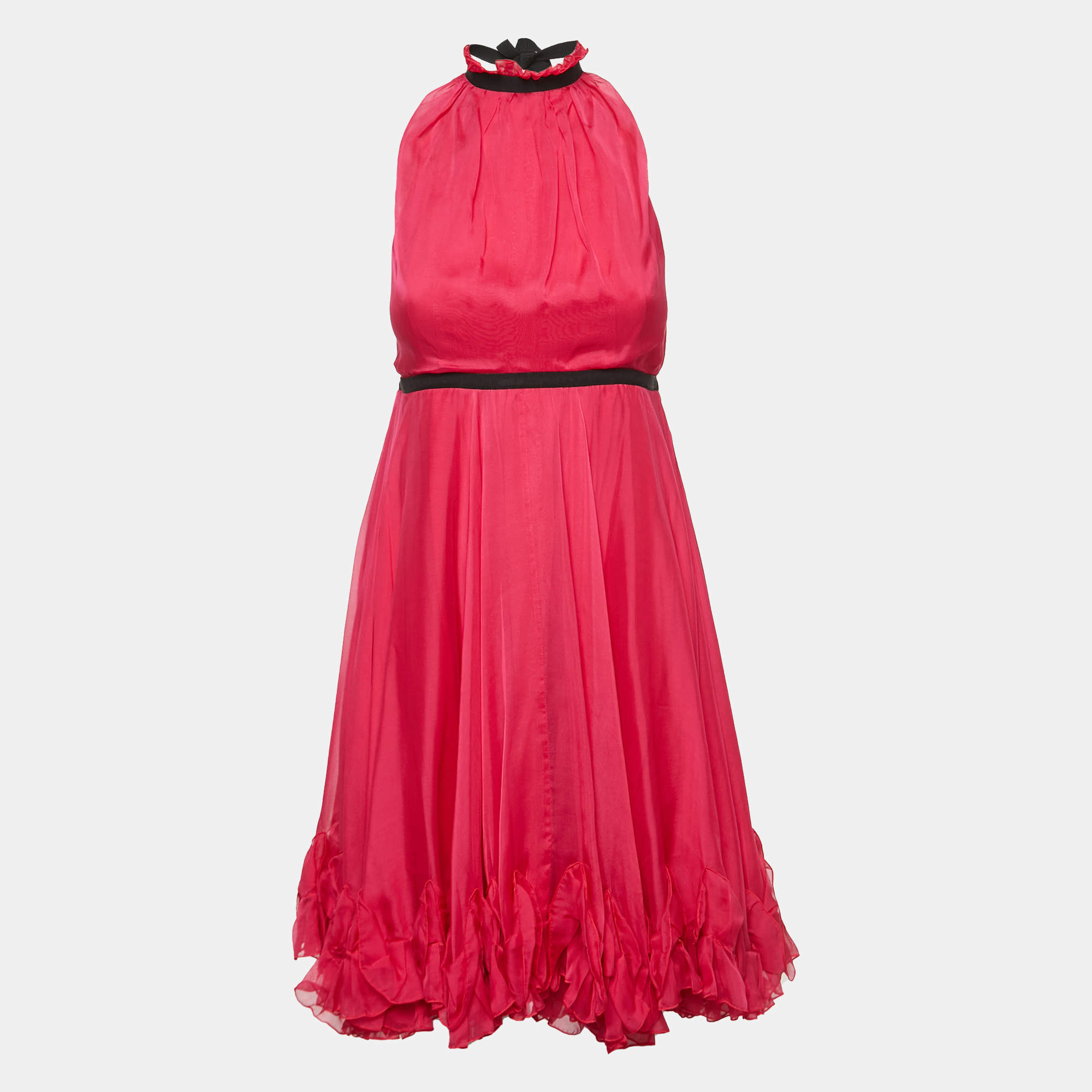 Pre Owned D&G Pink Silk Halter Neck Flared Mini Dress S