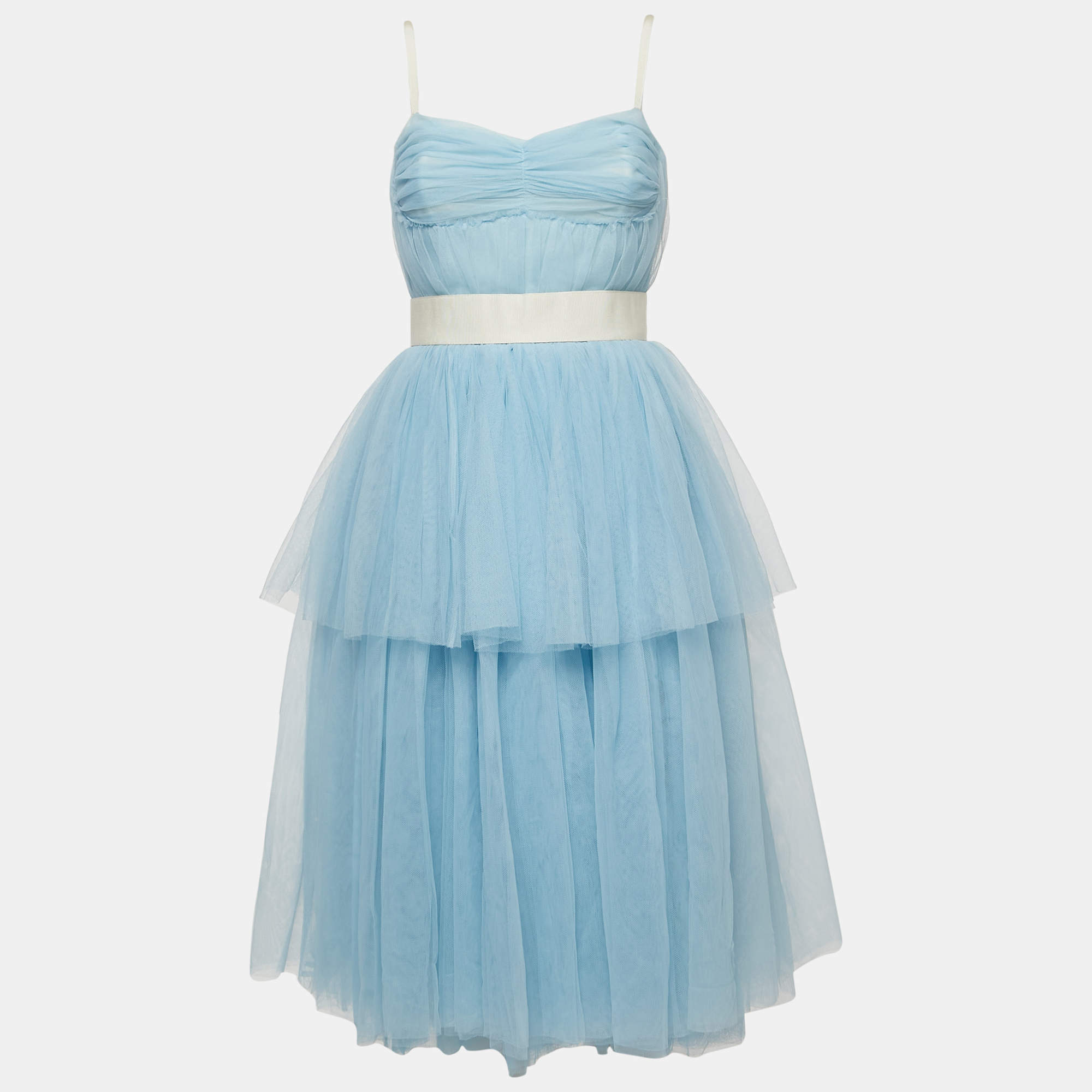 Pre Owned D&G Light Blue Tulle Strappy Midi Dress M