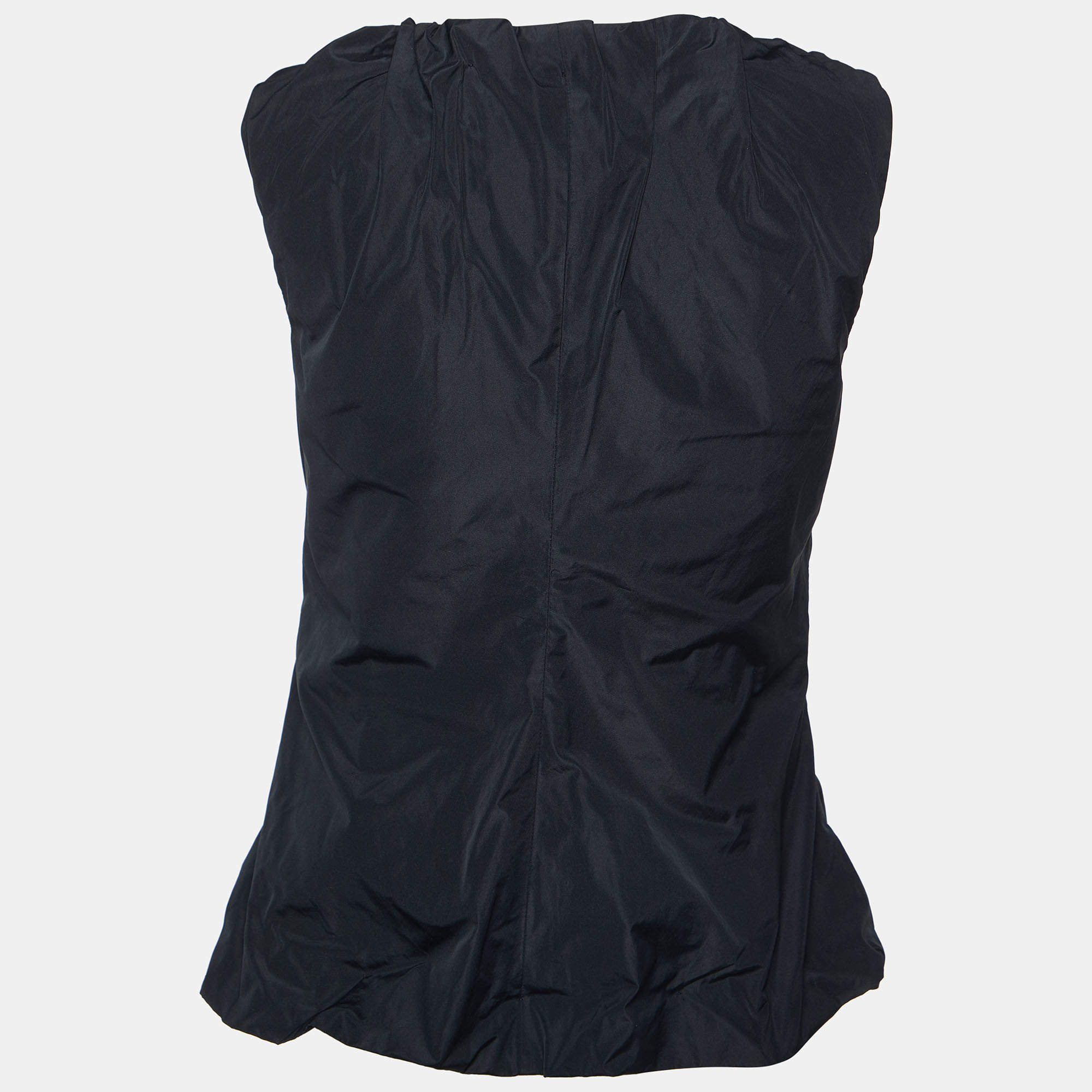 Pre Owned D&G Black Faille Ruched Zipper Detail Sleeveless Top M