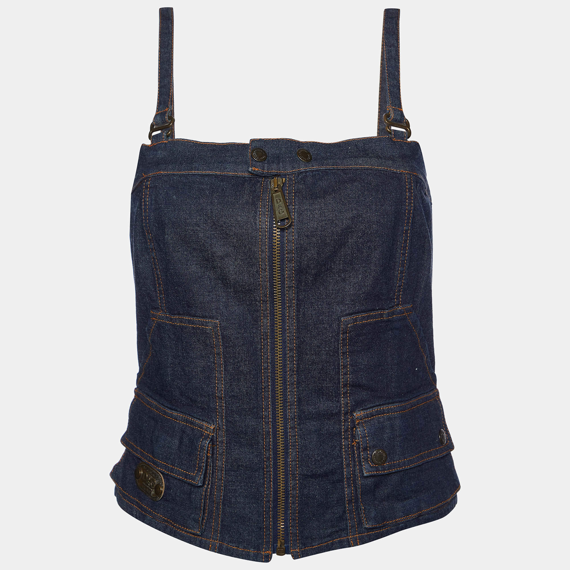 Pre Owned D&G Dark Blue Denim Strappy Corset Top M