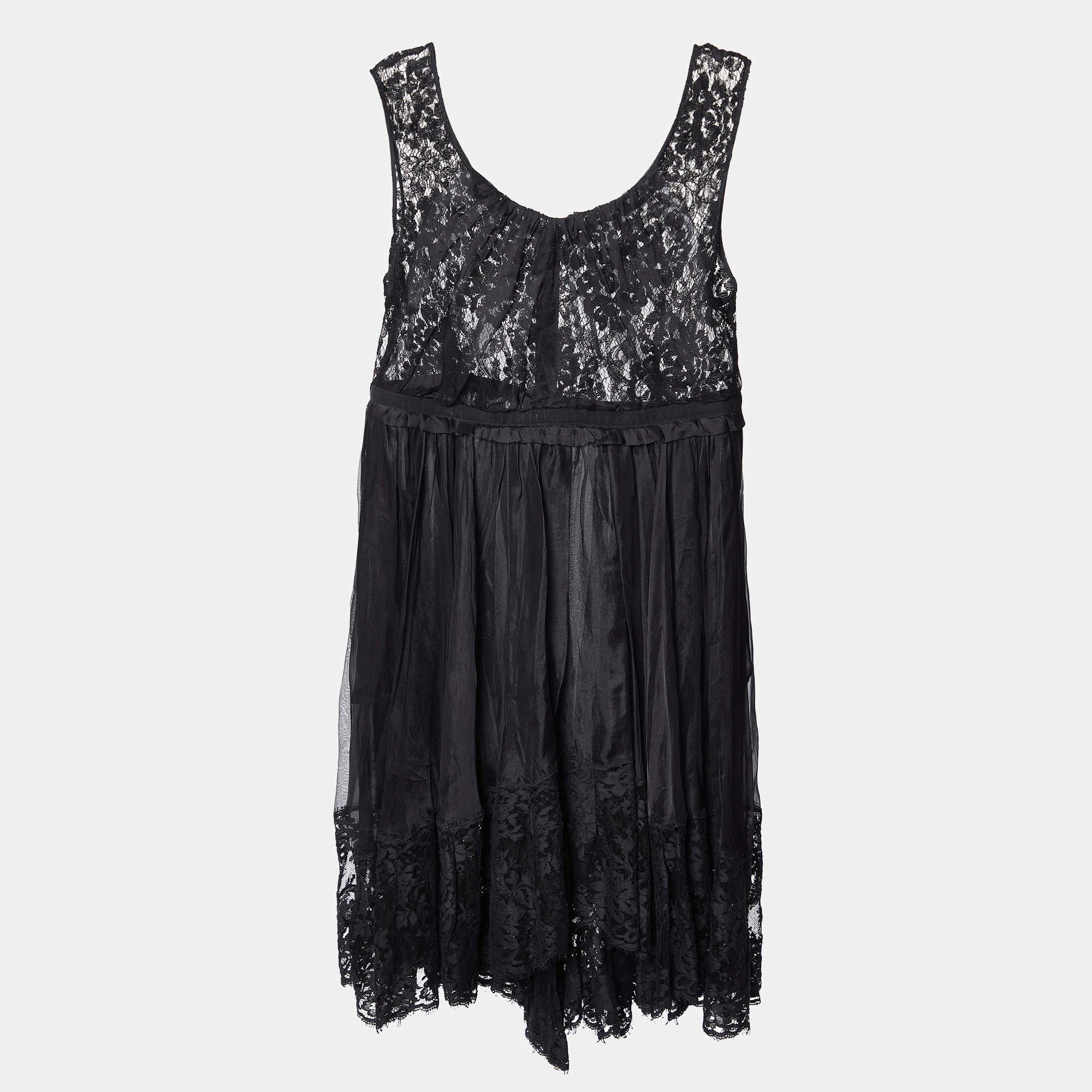 Pre Owned D&G Black Lace & Silk Sheer Sleeveless Midi Dress L