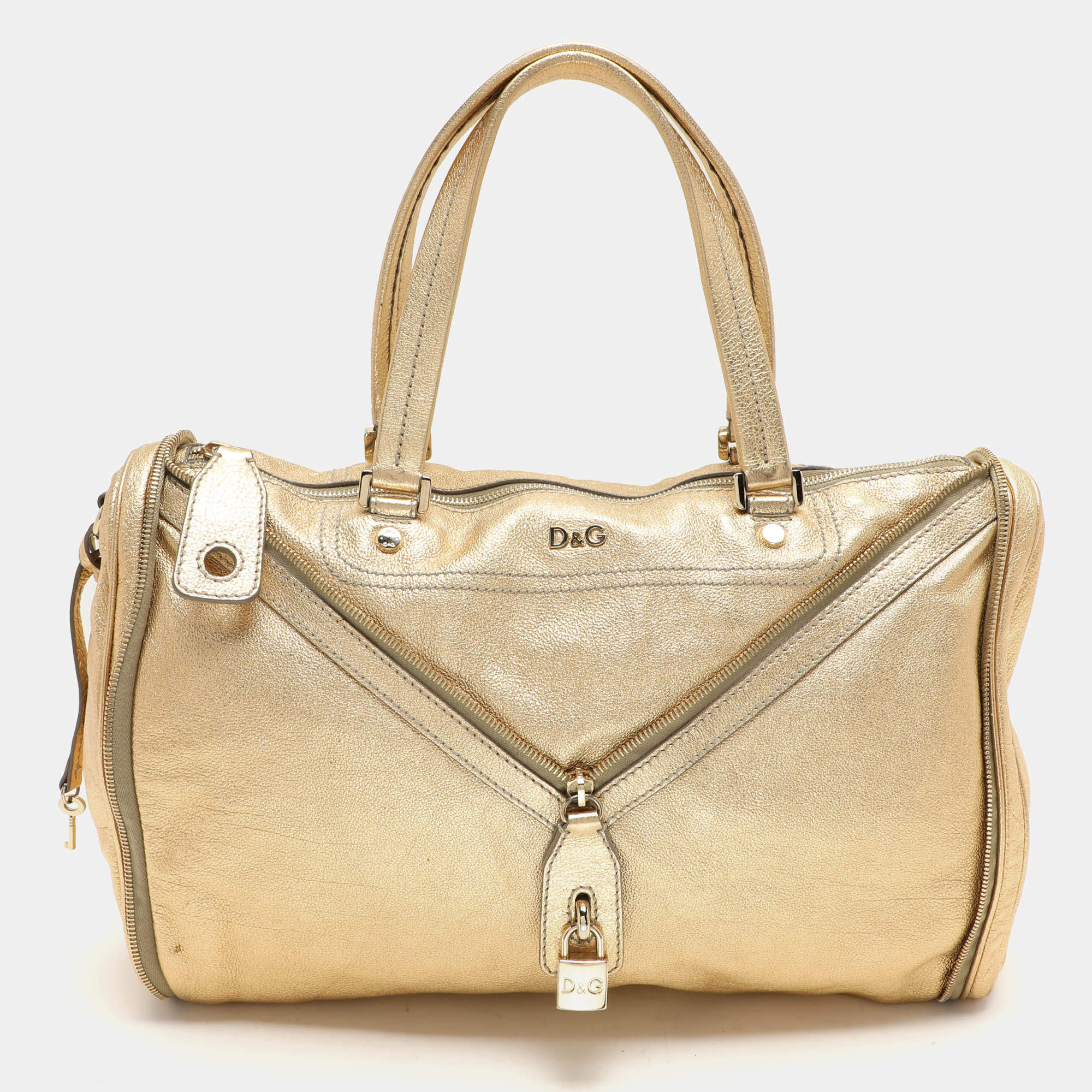 D&G Gold Leather Vilma Top Zip Satchel