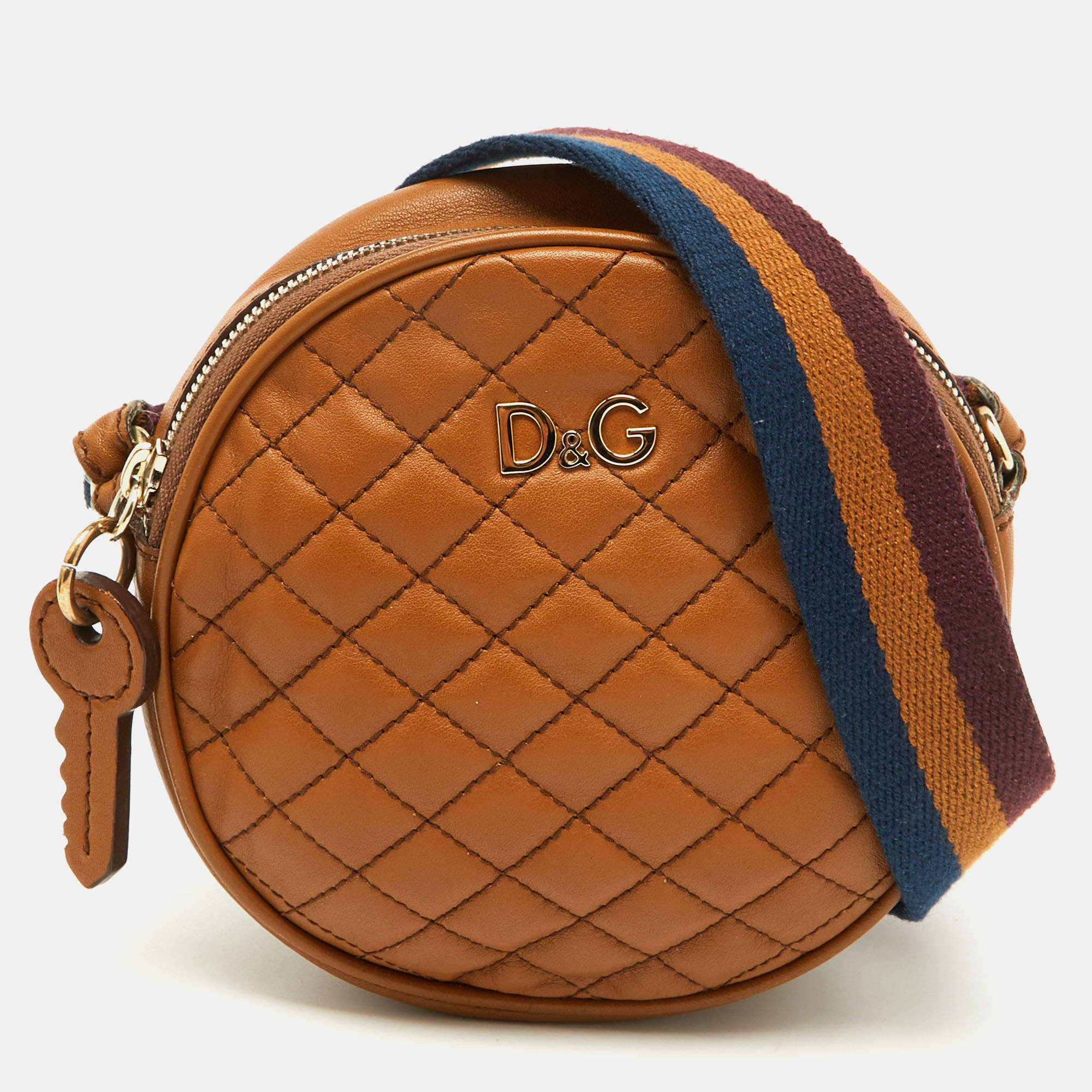 Pre Owned D&G Brown Quilted Leather Round Glam Crossbody Bag