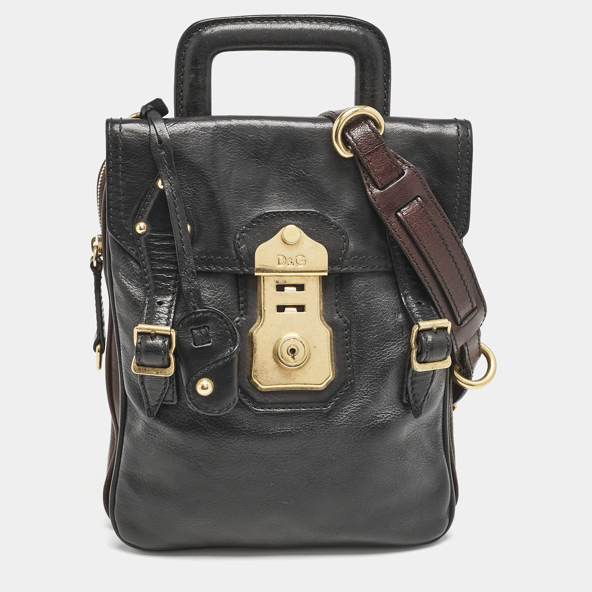 Pre Owned D&G Black/Brown Leather Alisson Crossbody Bag