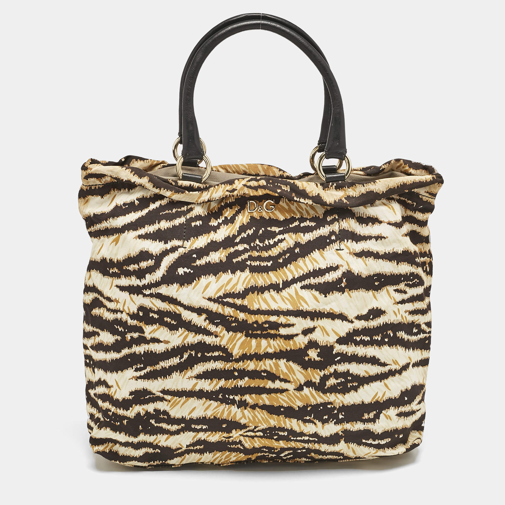 D&G Cream/Brown Printed Fabric kori Tote
