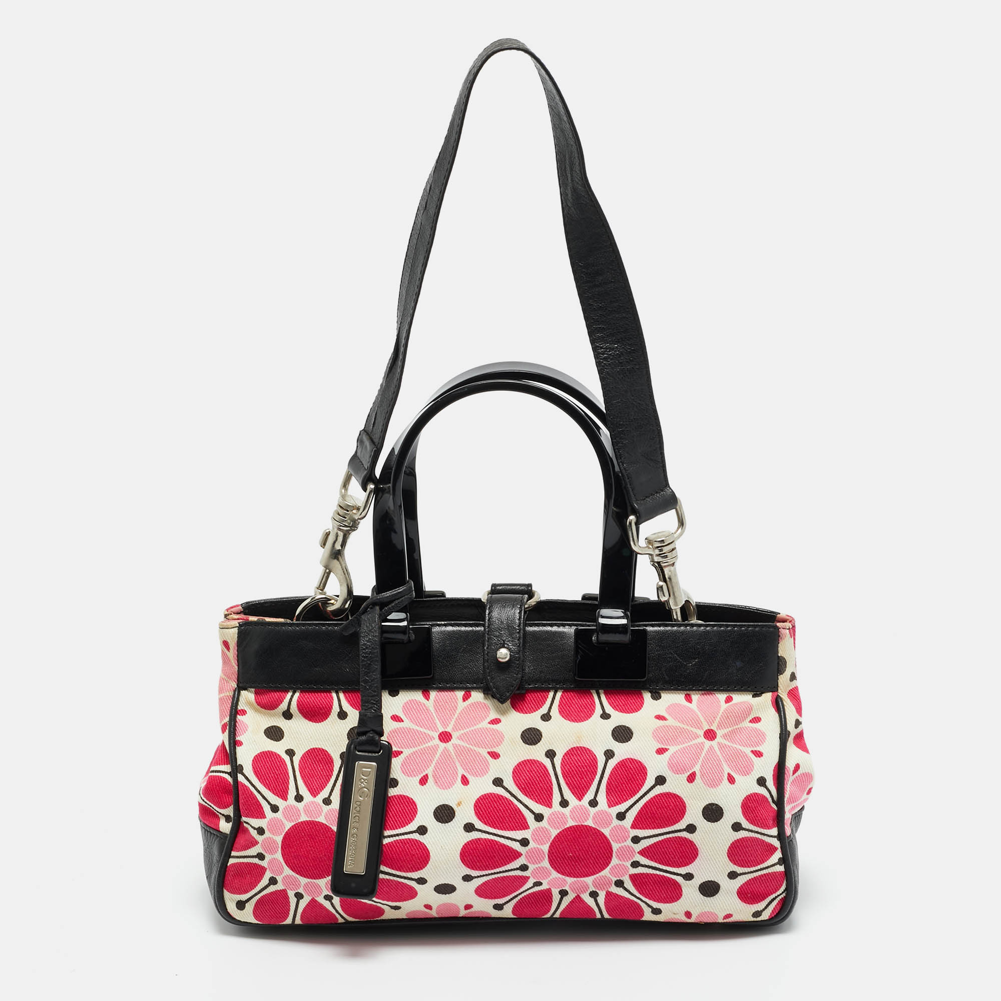 Pre Owned D&G Multicolor Printed Fabric Plexiglass Handle Satchel