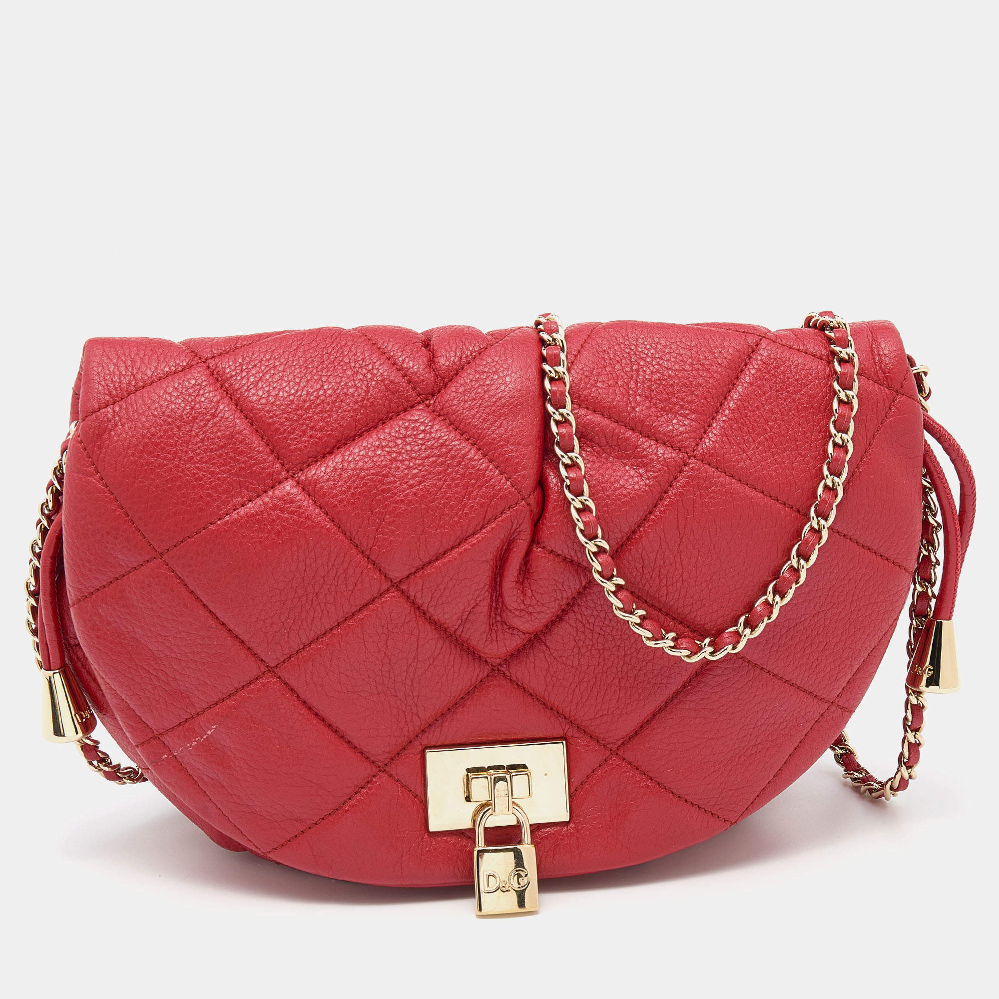 Pre Owned D&G Red Quilted Leather Vlada Crossbody Bag