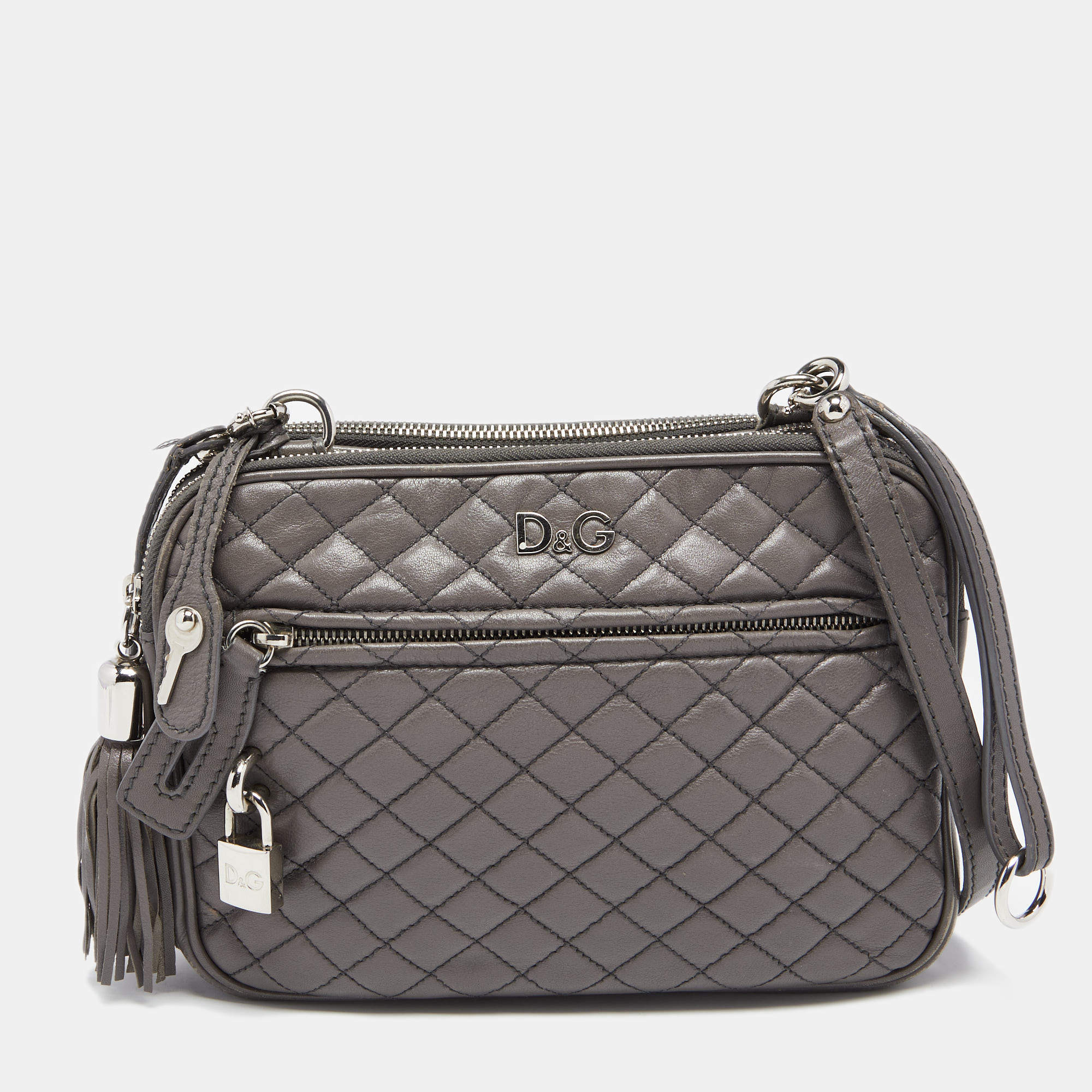 Pre Owned D&G Grey Quilted Leather Lily Glam Crossbody Bag