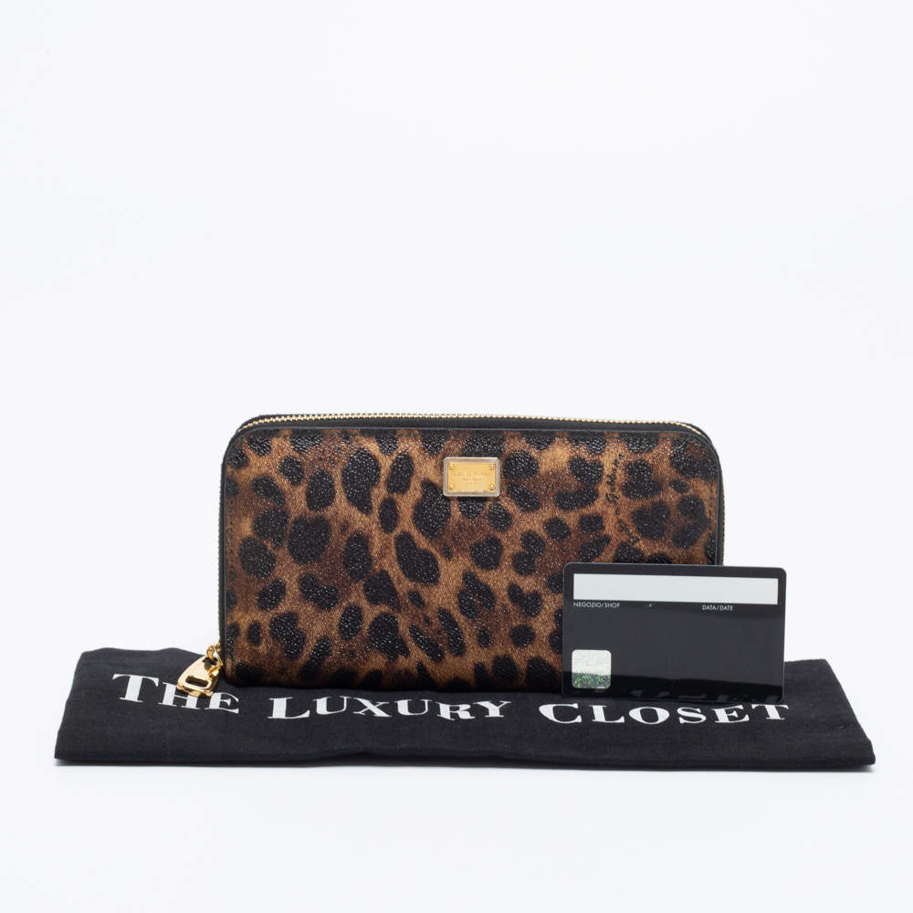 Dolce & Gabbana Leopard-print Zip-around Wallet In Braun