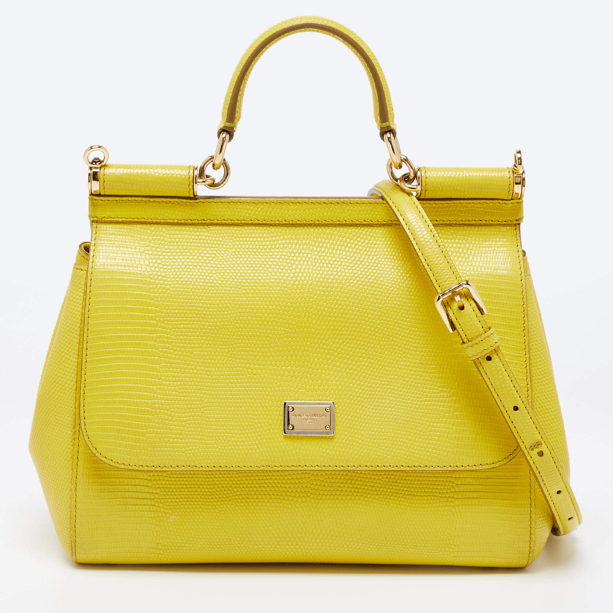 Pre Owned Dolce & Gabbana Yellow Leather Miss Sicily Top Handle Bag