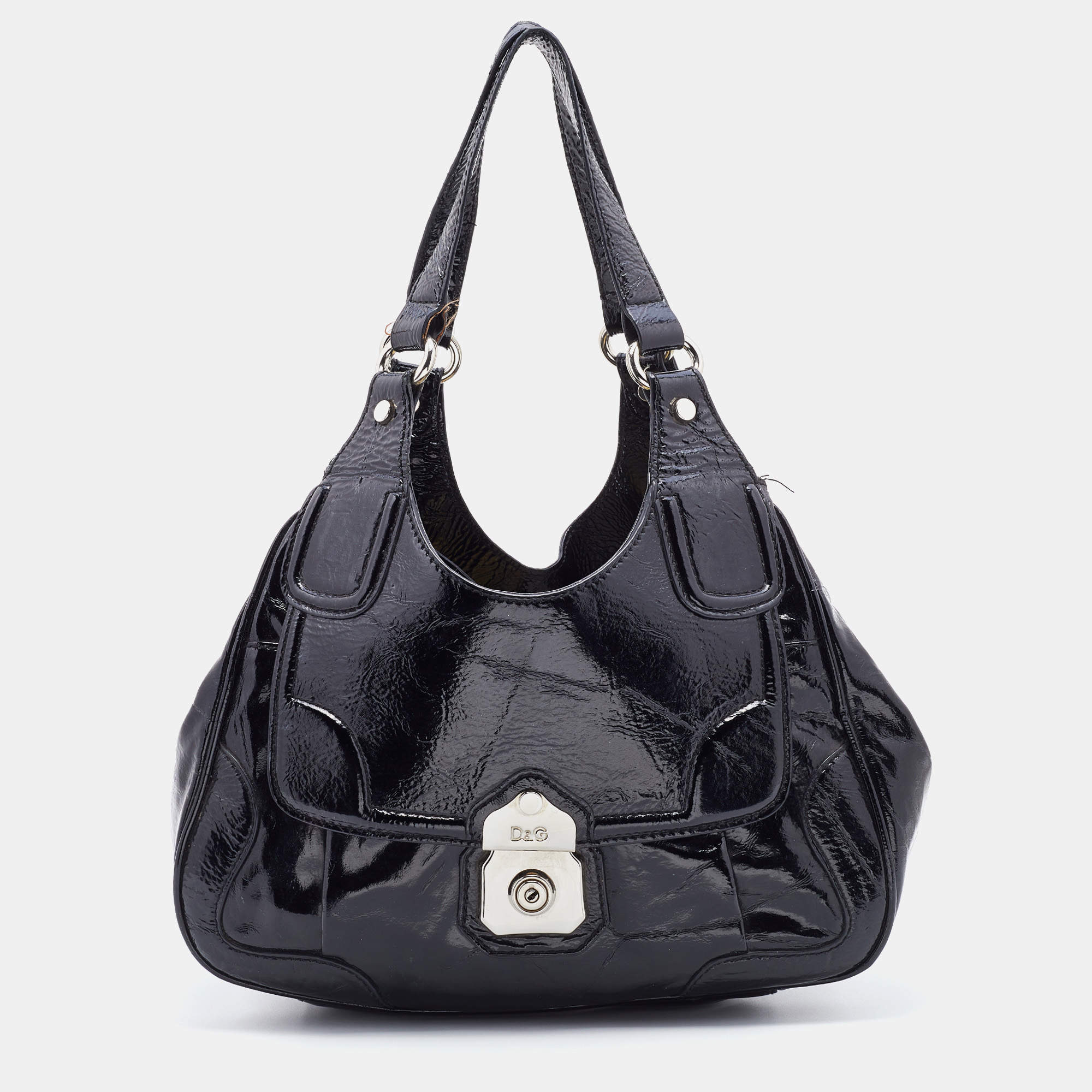 Pre Owned D&G Black Patent Leather Allyson Satchel