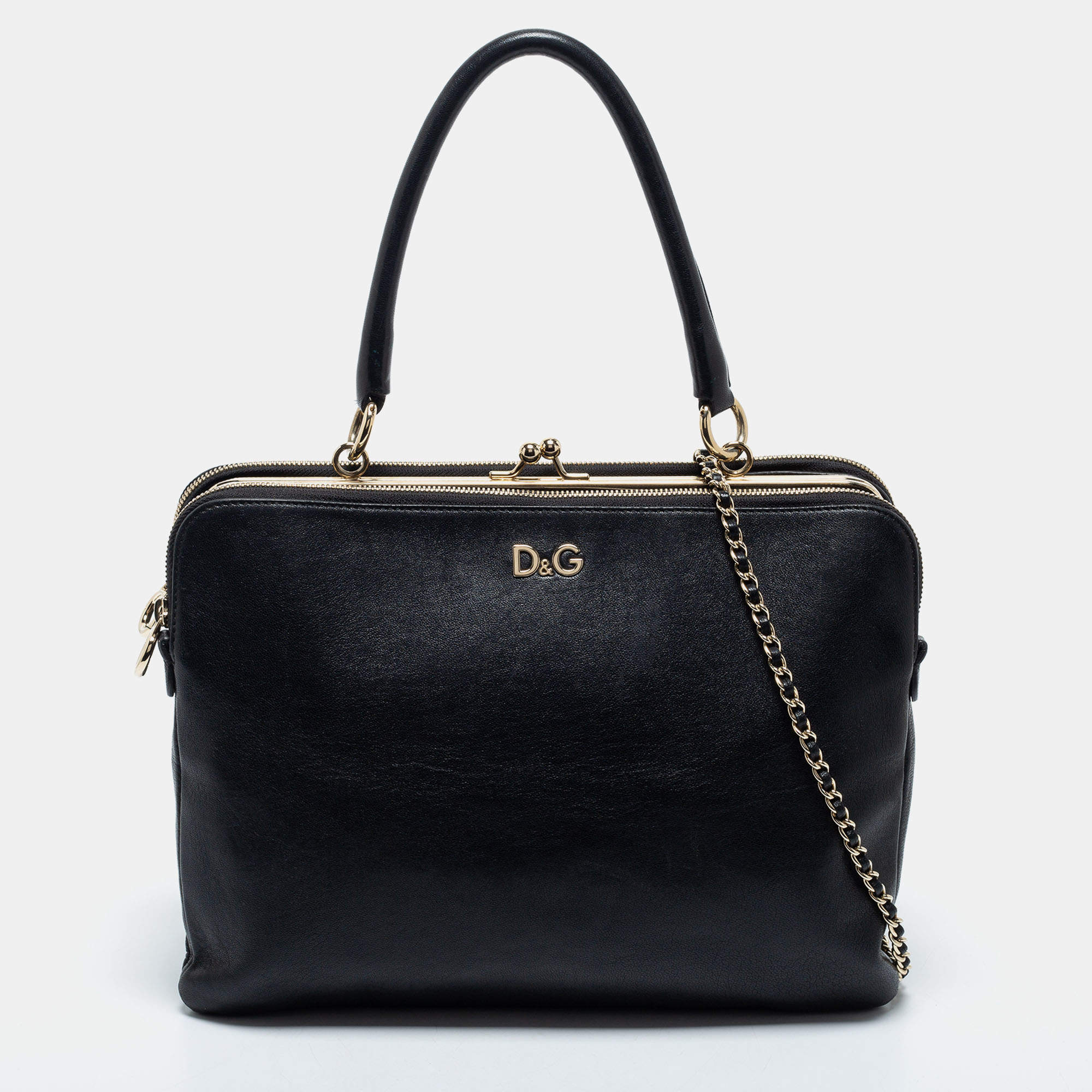Pre Owned D&G Black Leather Lily Twist Satchel 