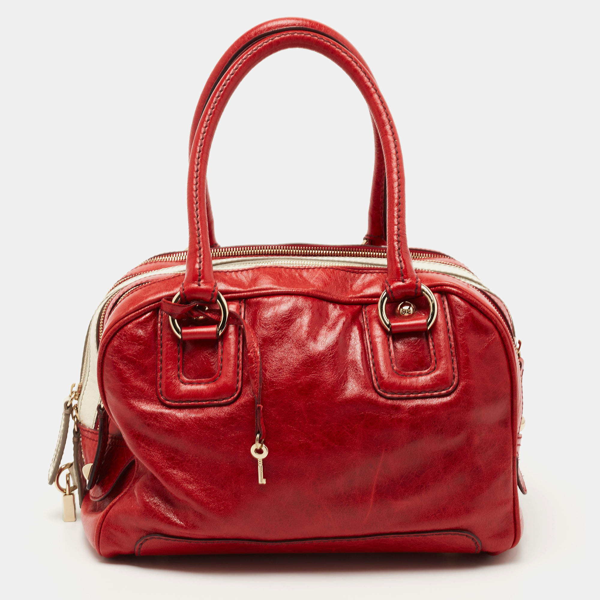 Pre Owned D&G Red/White Leather Lily Bag Bowler Bag