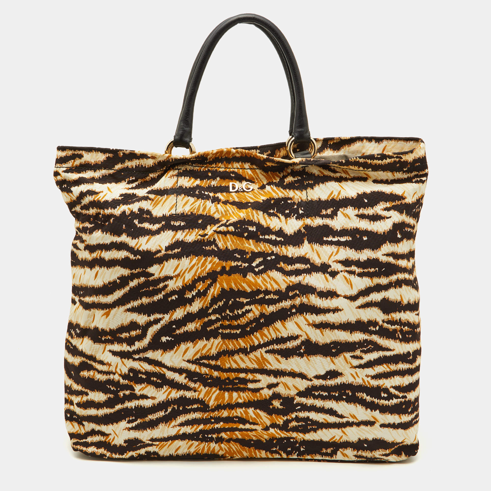 D&G Beige/Brown Zebra Print Canvas Kori Shopper Tote