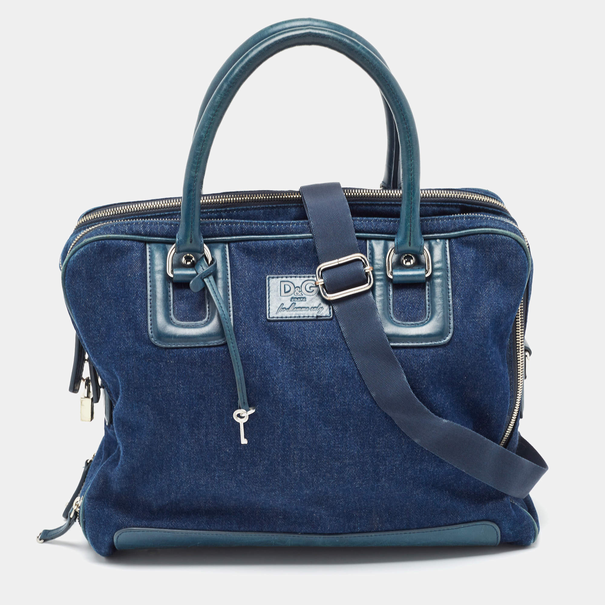 Pre Owned D&G Blue Denim And Leather Diaper Bag