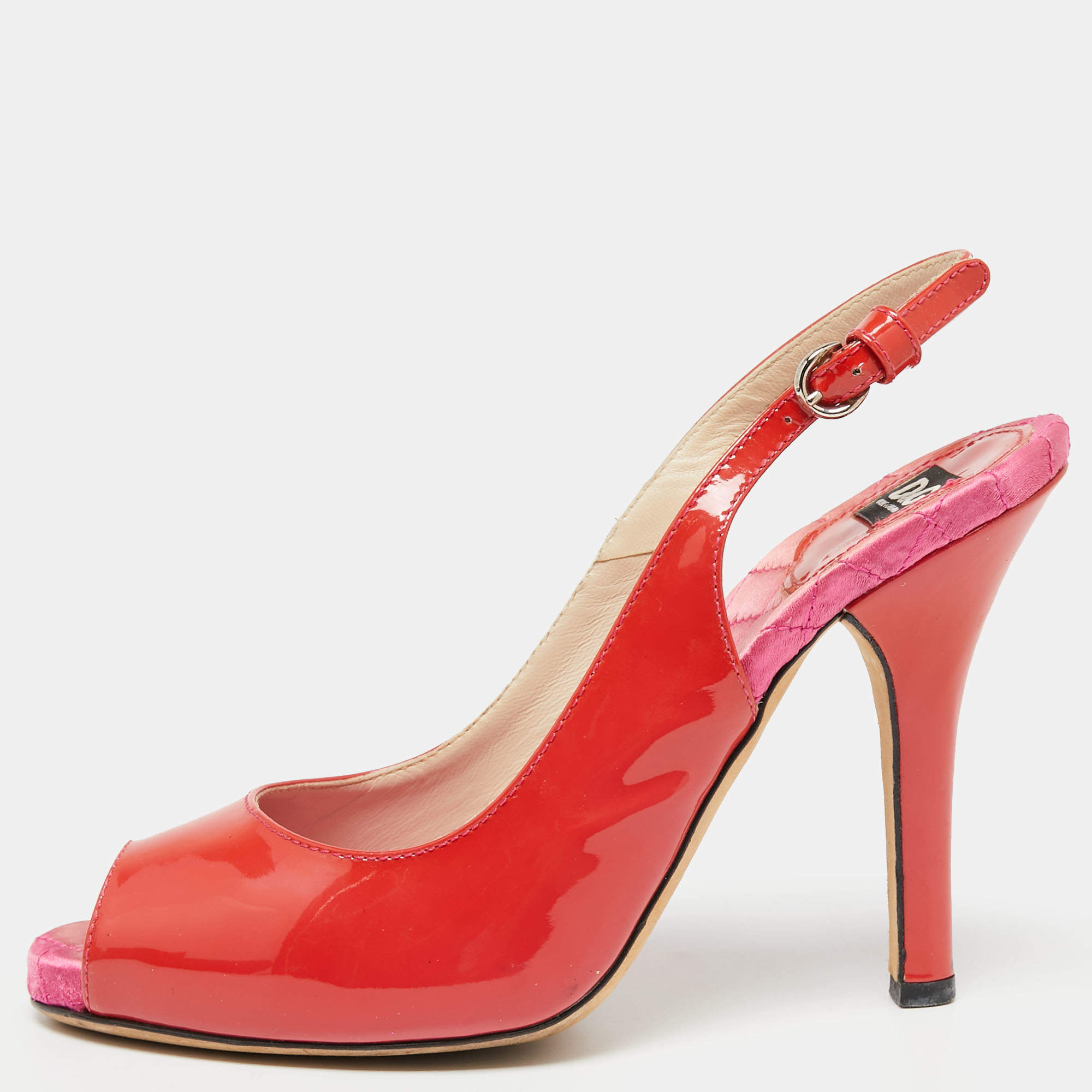 Pre Owned D&G Red Patent leather Peep Toe Slingback Pumps Size 37.5