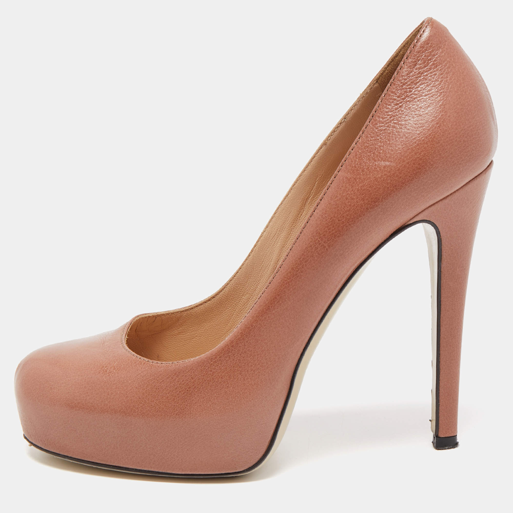 Pre Owned D&G Pink Leather Platform Pumps Size 37