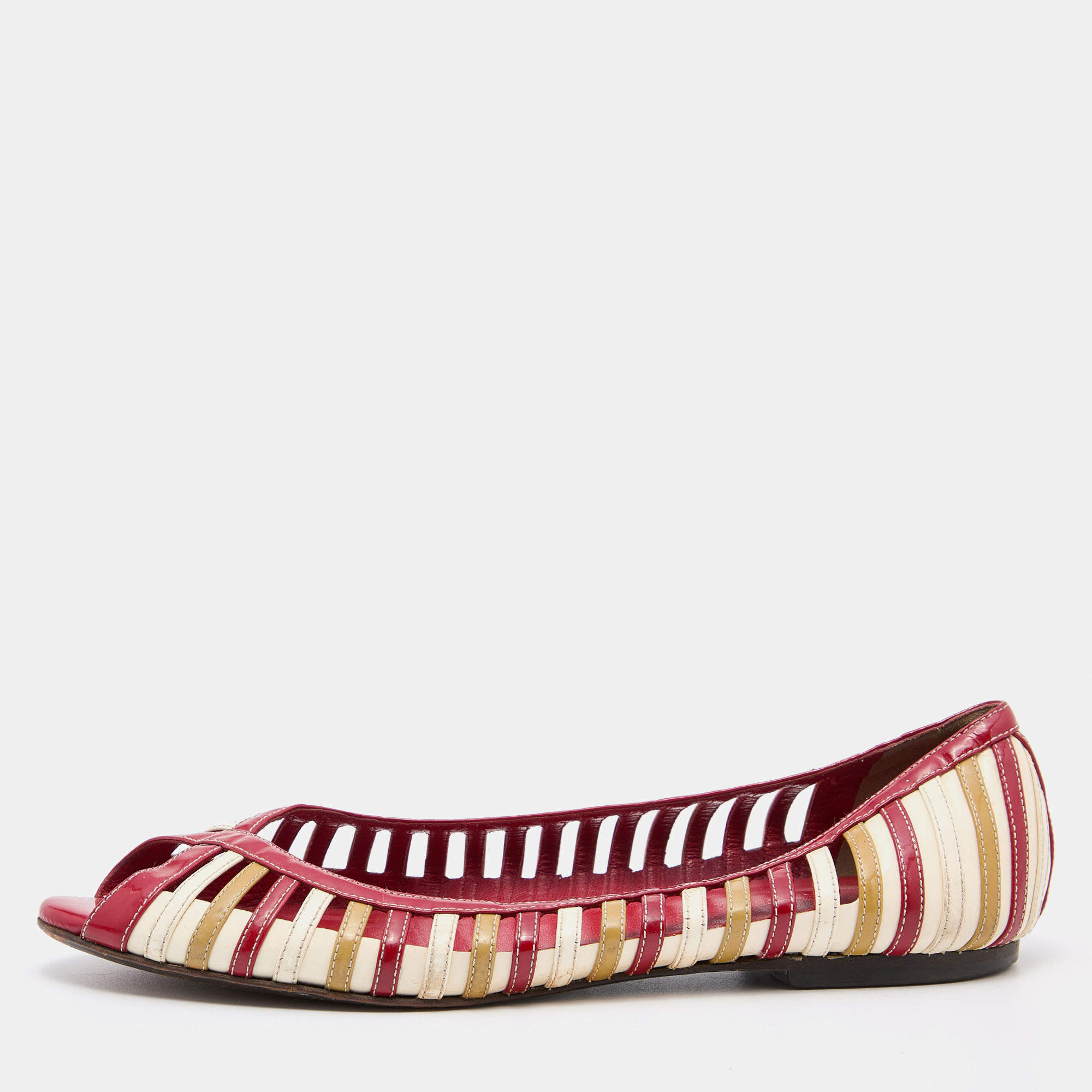 D&G Tri Color Patent Leather Open Toe Flats Size 40