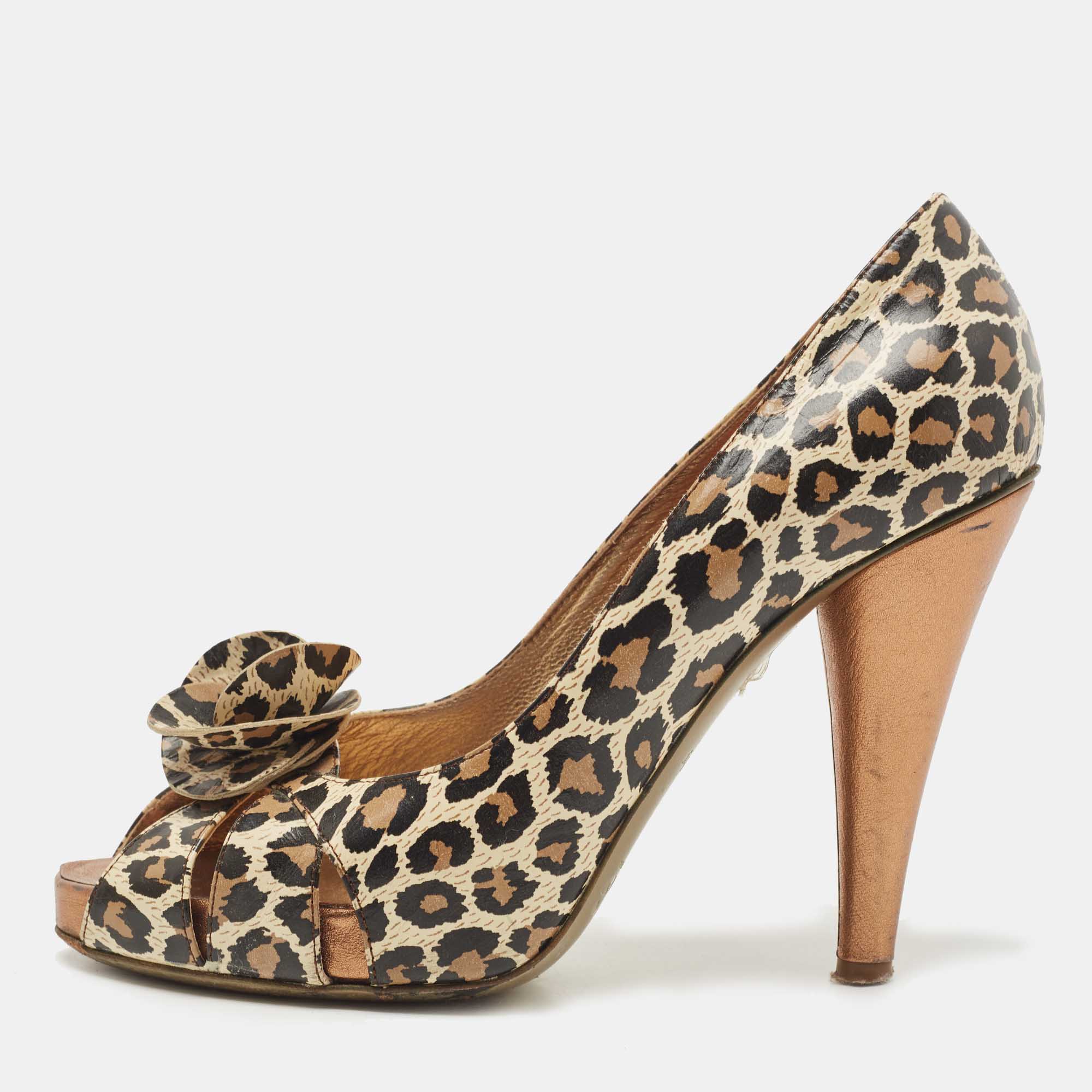 D&G Multicolor Leather Animal Print Peep Toe Pumps Size 39.5