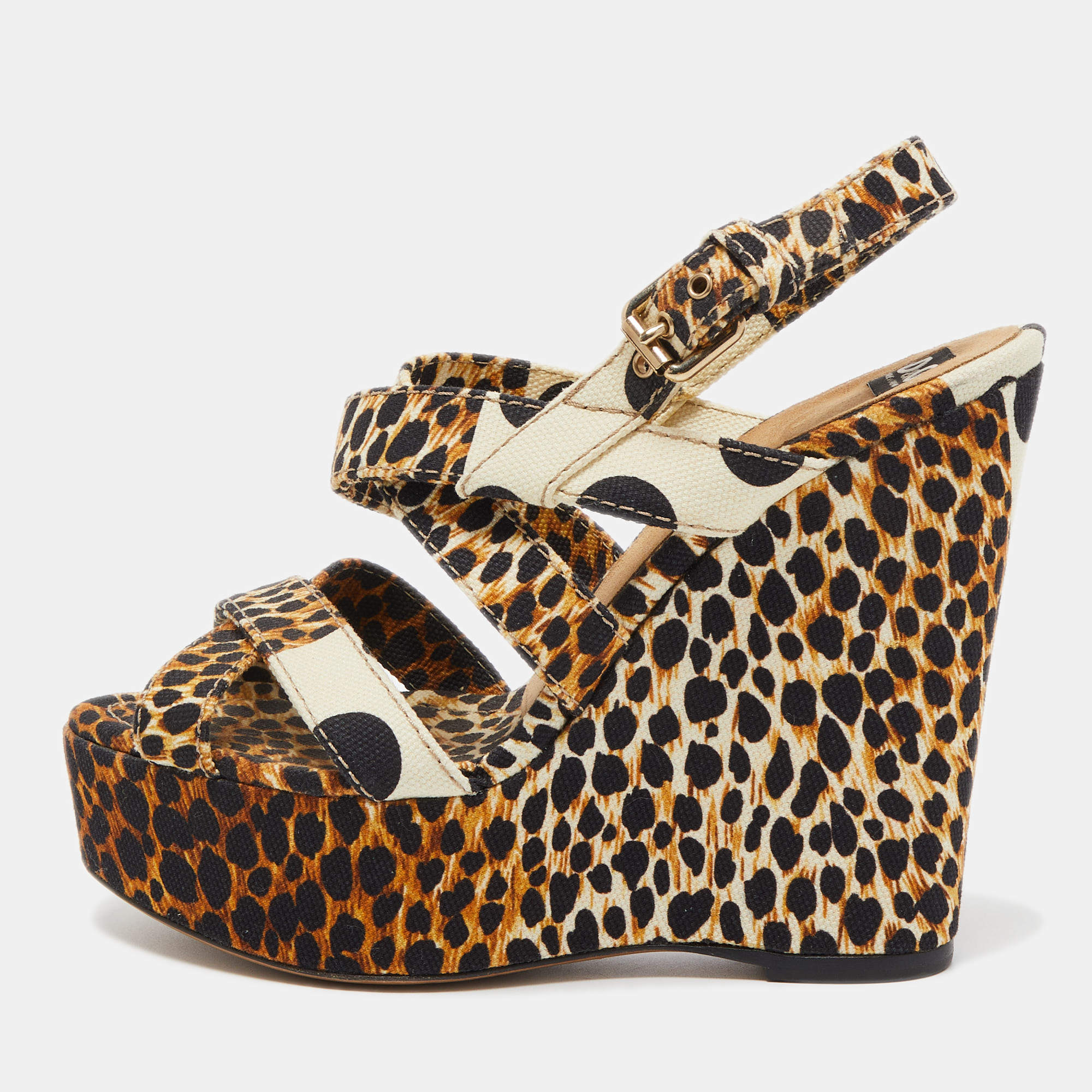 D&G Multicolor Canvas Wedge Platform Sandals Size 39