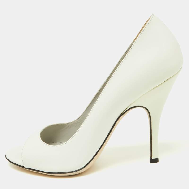 Pre Owned D&G Off White Patent Leather Peep Toe Pumps Size 39