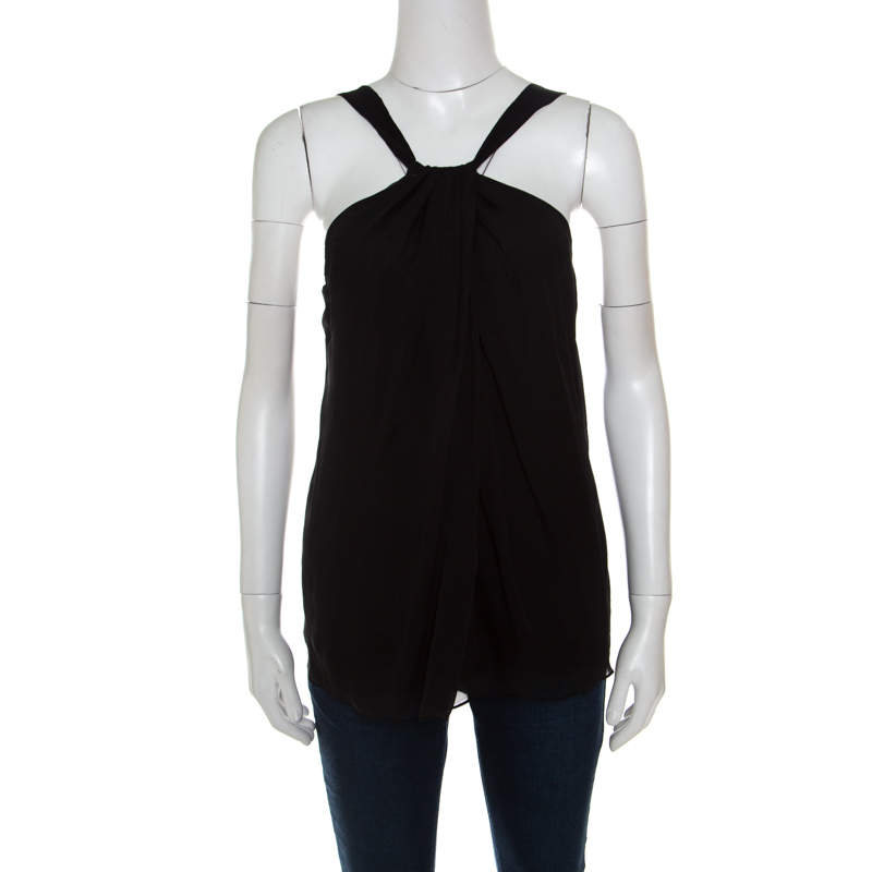 Pre Owned Diane von Furstenberg Black Silk Sleeveless Lilita Top S